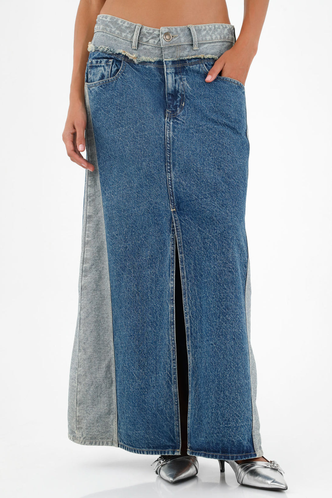 Women's Blue Contrast Denim Skirt