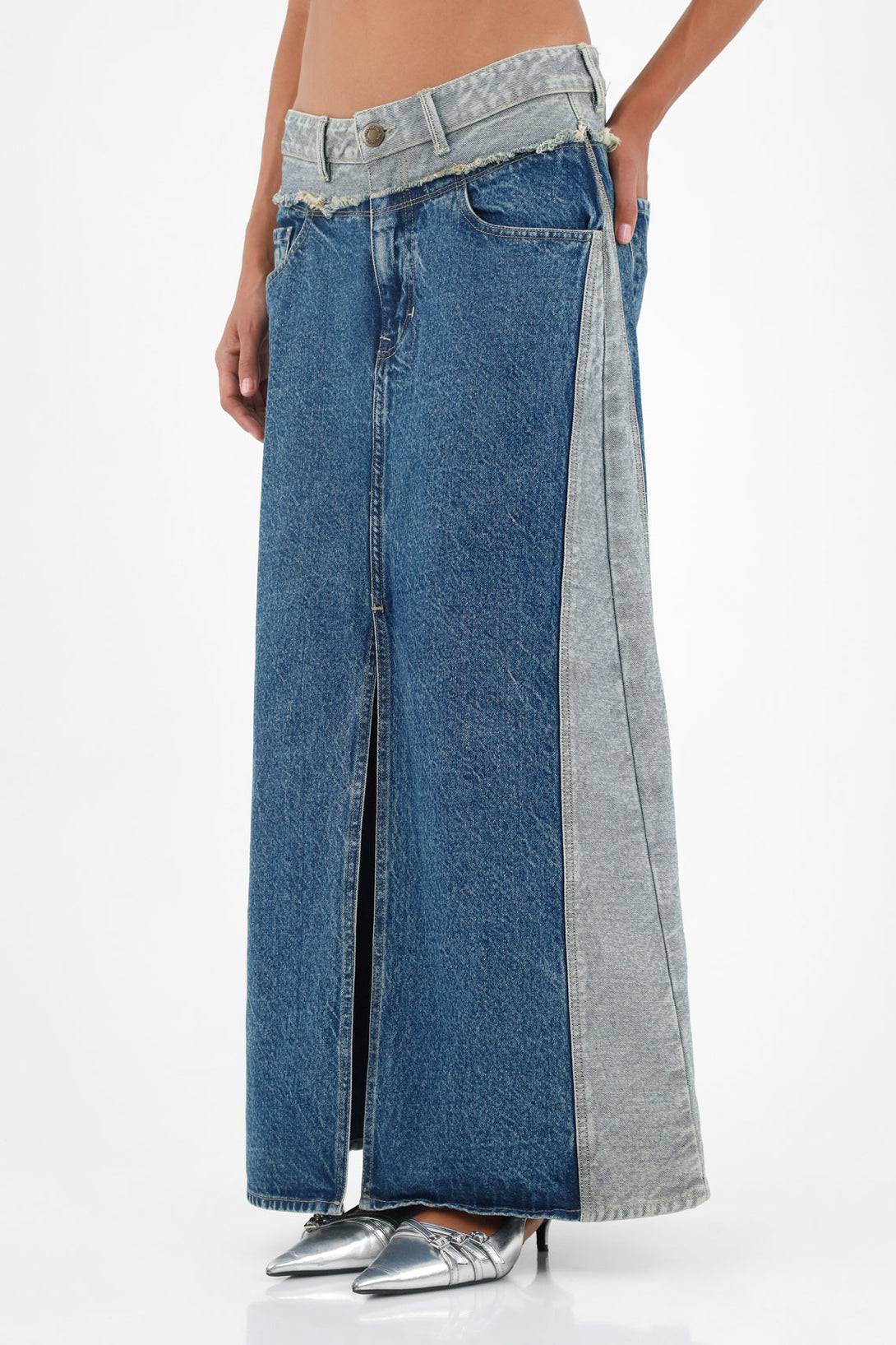 Women's Blue Contrast Denim Skirt