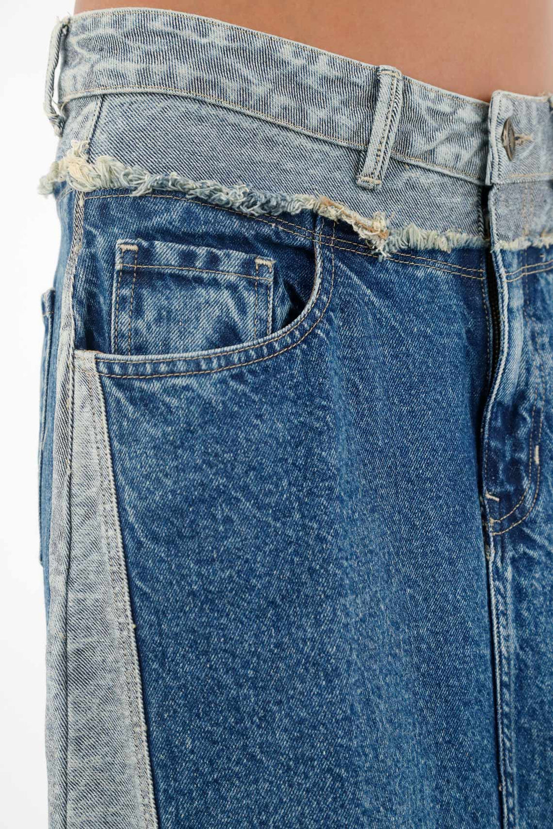 Women's Blue Contrast Denim Skirt