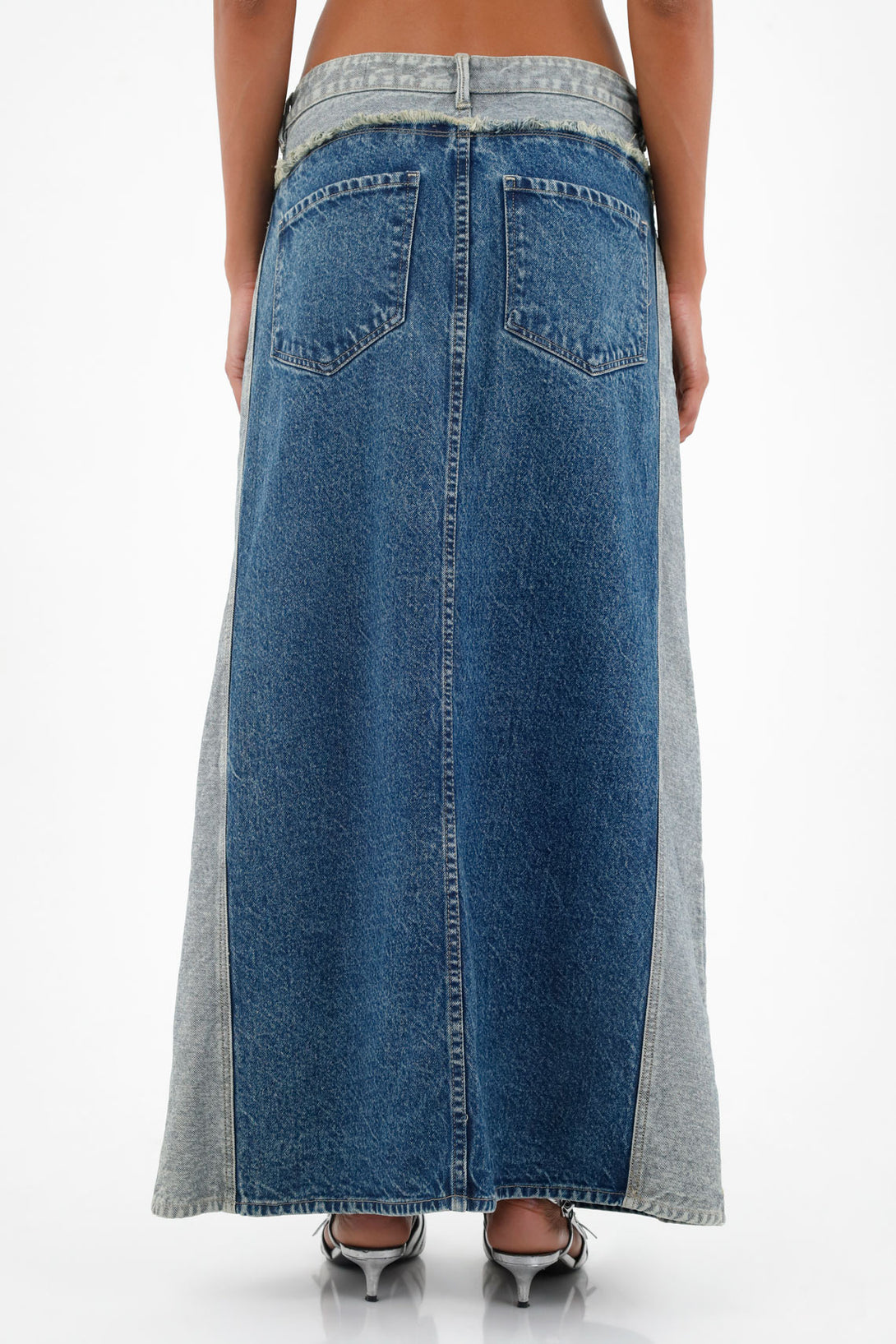 Women's Blue Contrast Denim Skirt