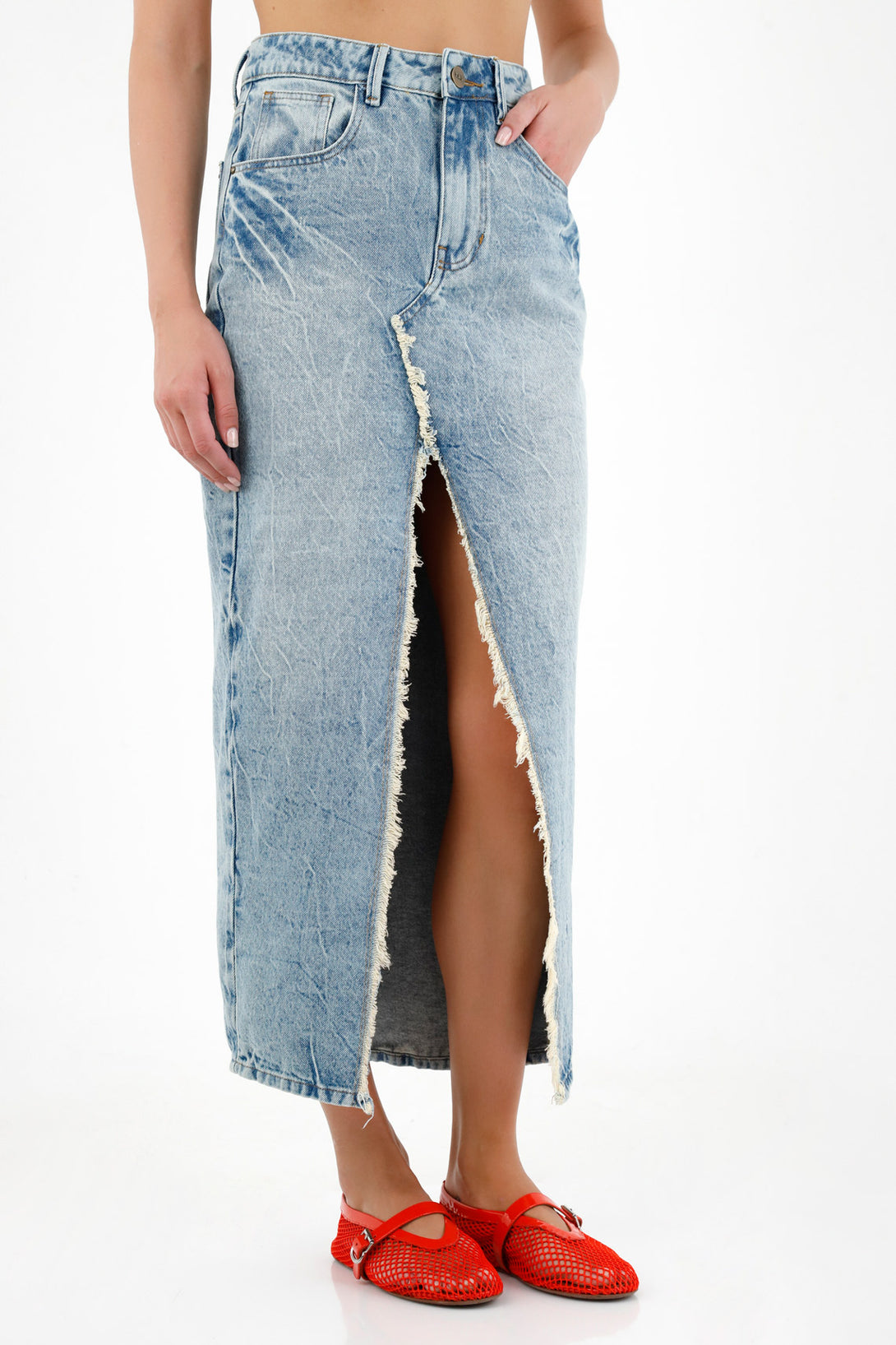 Women's Blue Frayed Detail Skirt