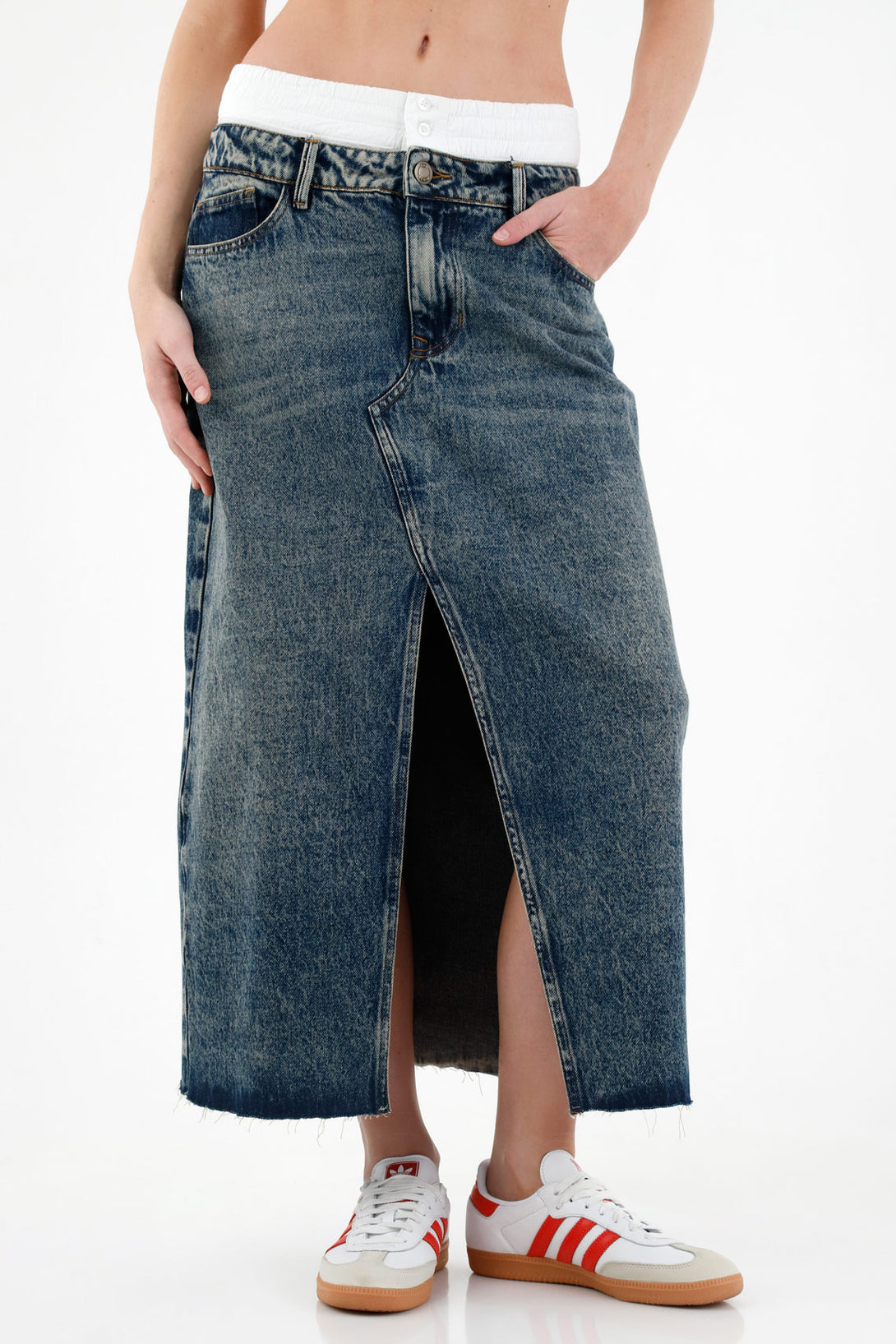 Women's Denim Skirt with Double Waistband