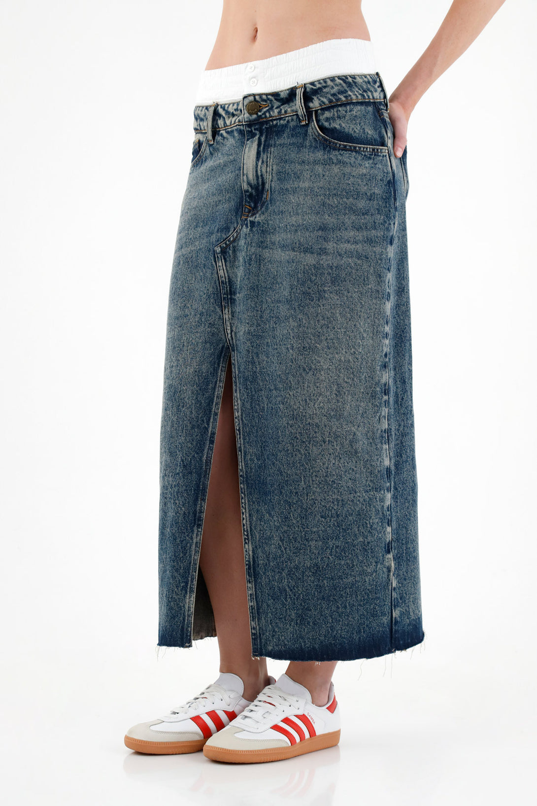 Women's Denim Skirt with Double Waistband