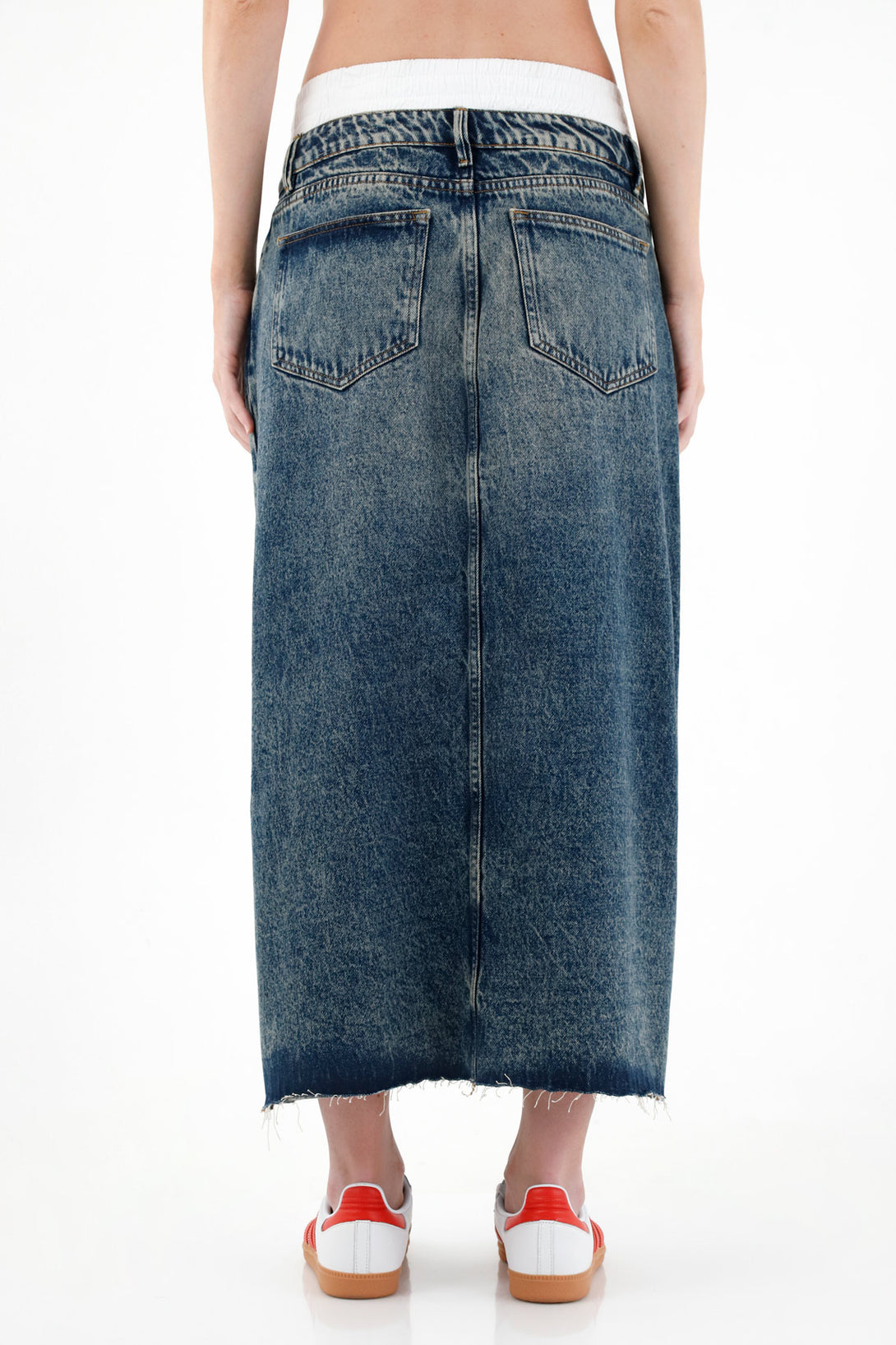 Women's Denim Skirt with Double Waistband