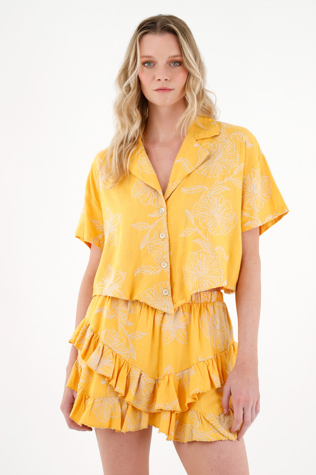 Women's Short Ruffle Yellow Skirt