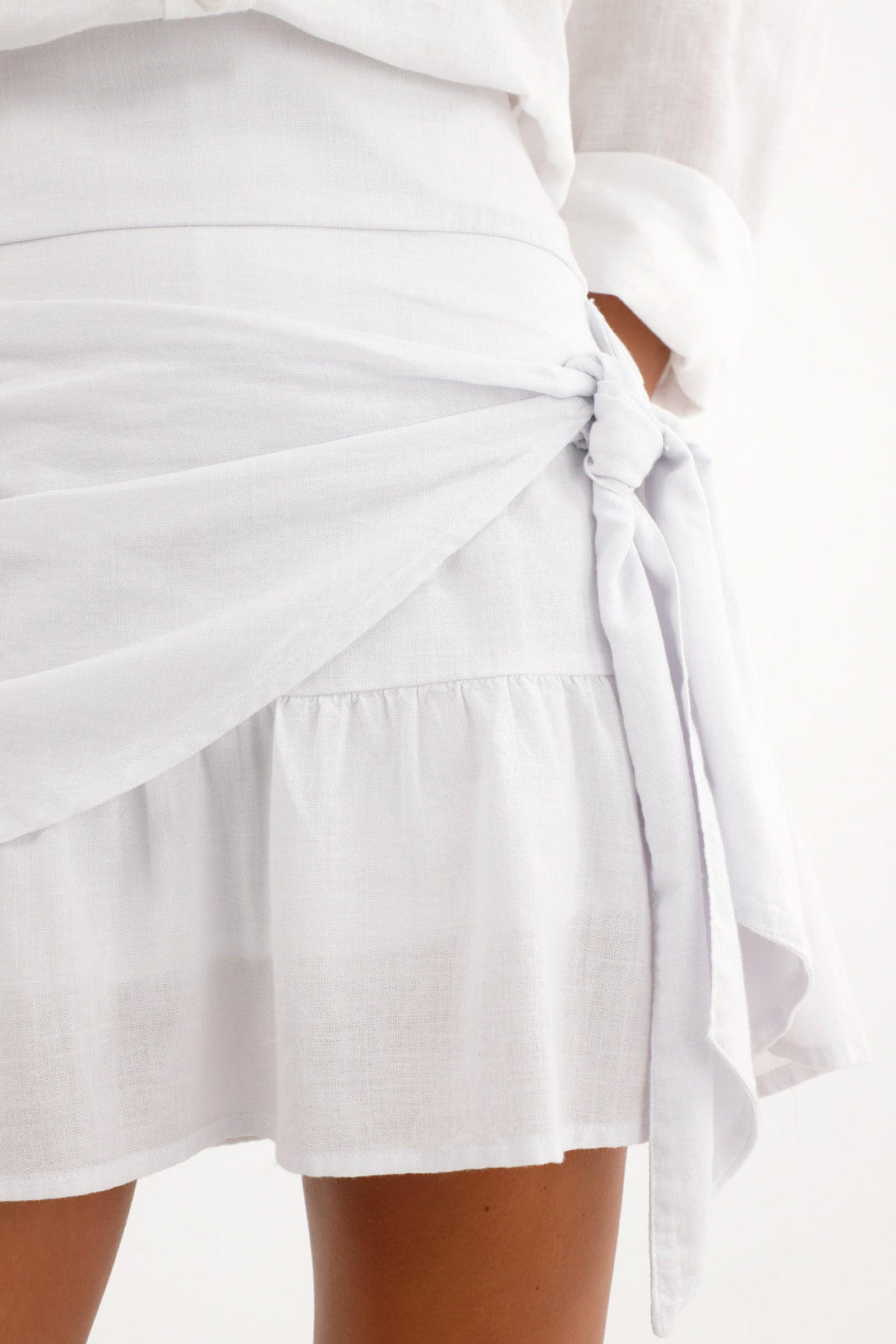 Women's White Skirt with Front Tie Detail