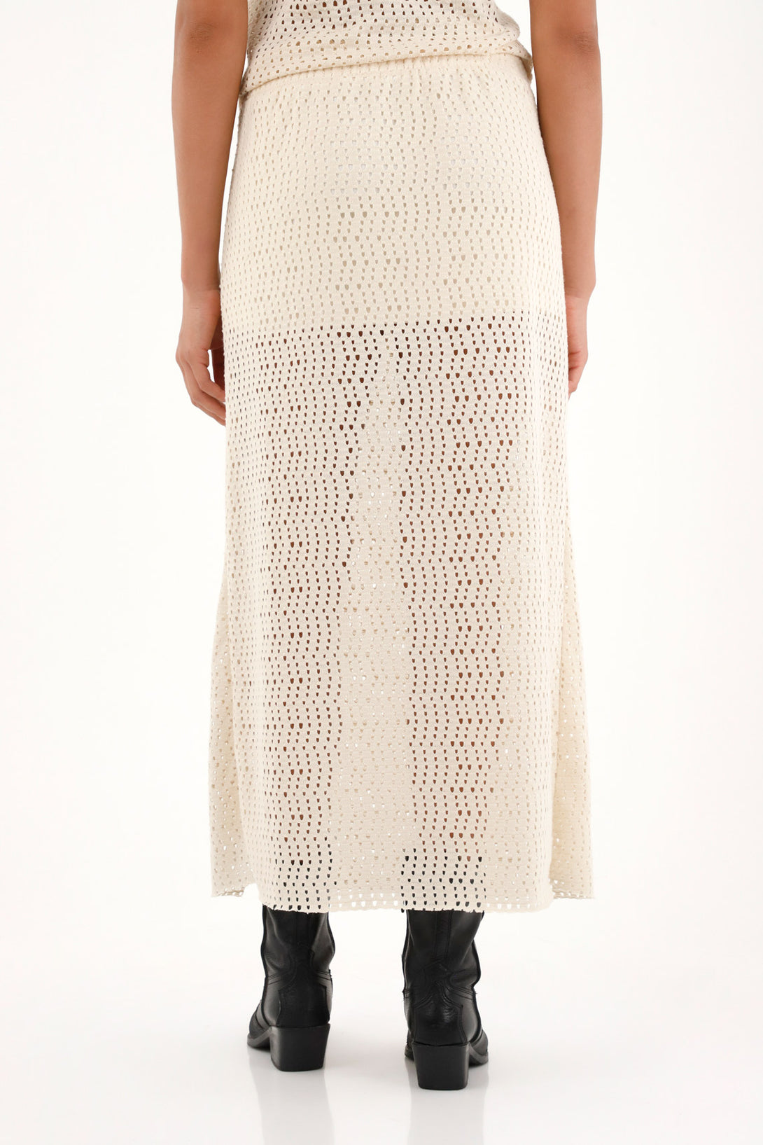 Women's long skirt in cream mesh fabric