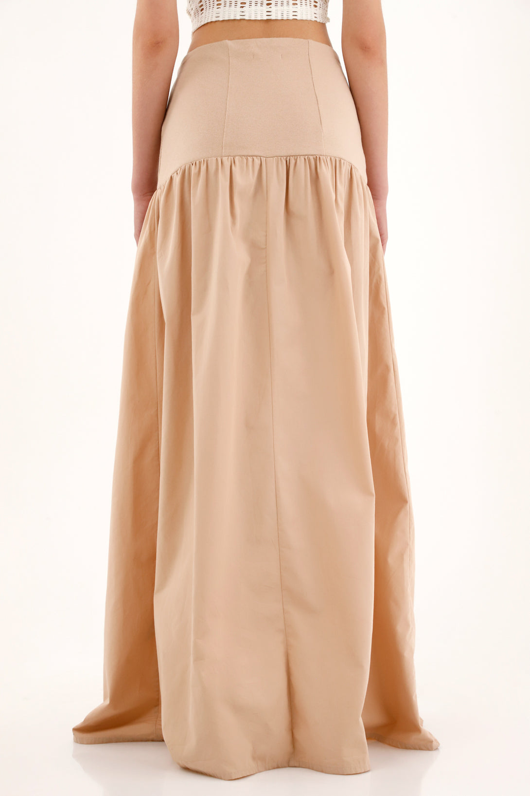 Women's long brown skirt with ribbed waistband