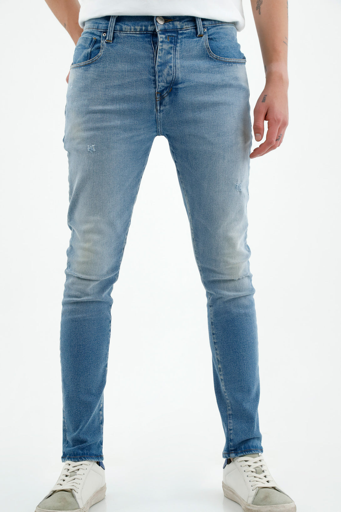 Jean azul Super Skinny con rotos para hombre