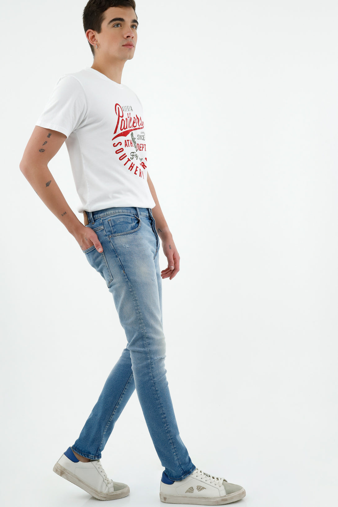 Jean azul Super Skinny con rotos para hombre