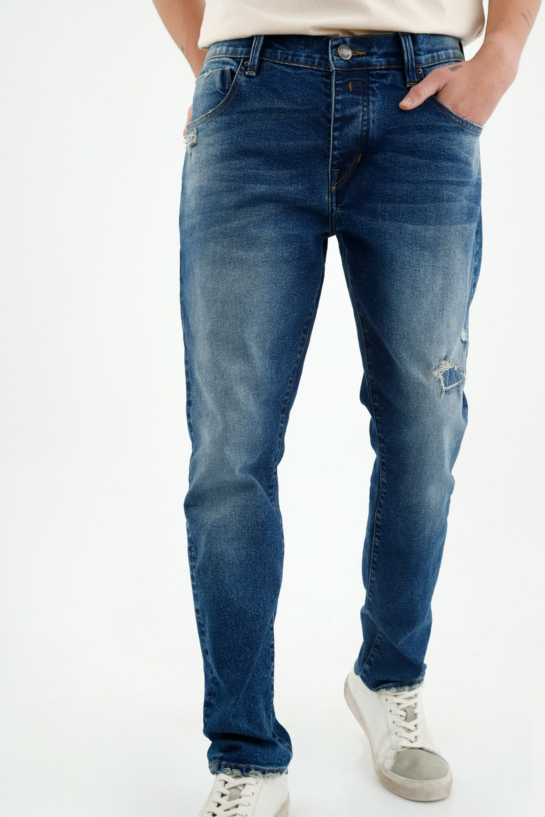 Jean Skinny azul con recogidos para hombre