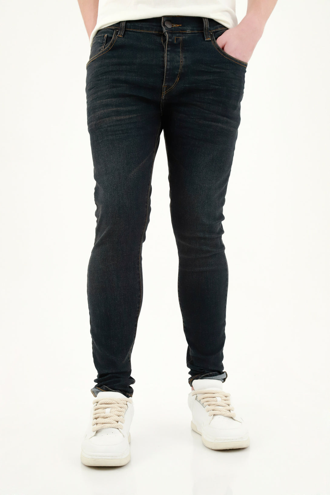 Dark blue washed super skinny jeans for men