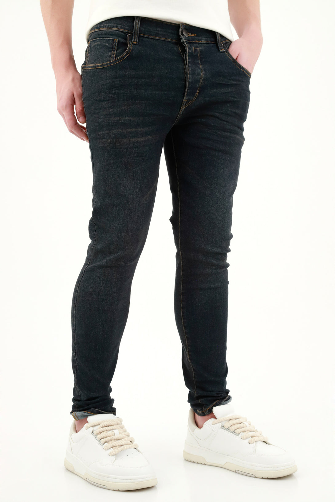 Dark blue washed super skinny jeans for men