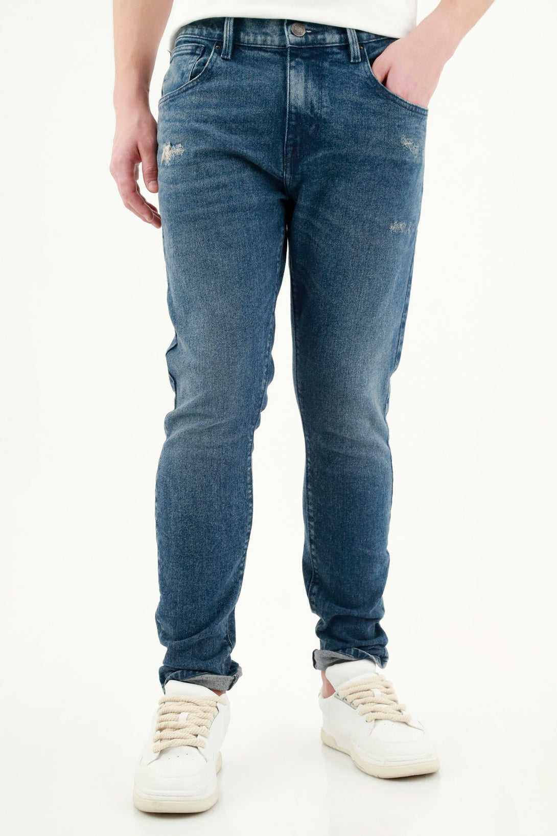 Men's Dark Blue Five-Pocket Jeans