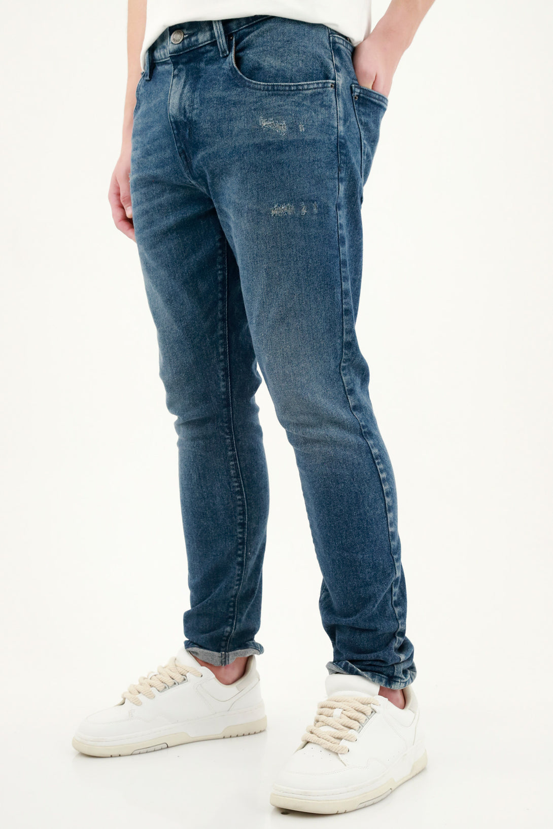 Men's Dark Blue Five-Pocket Jeans