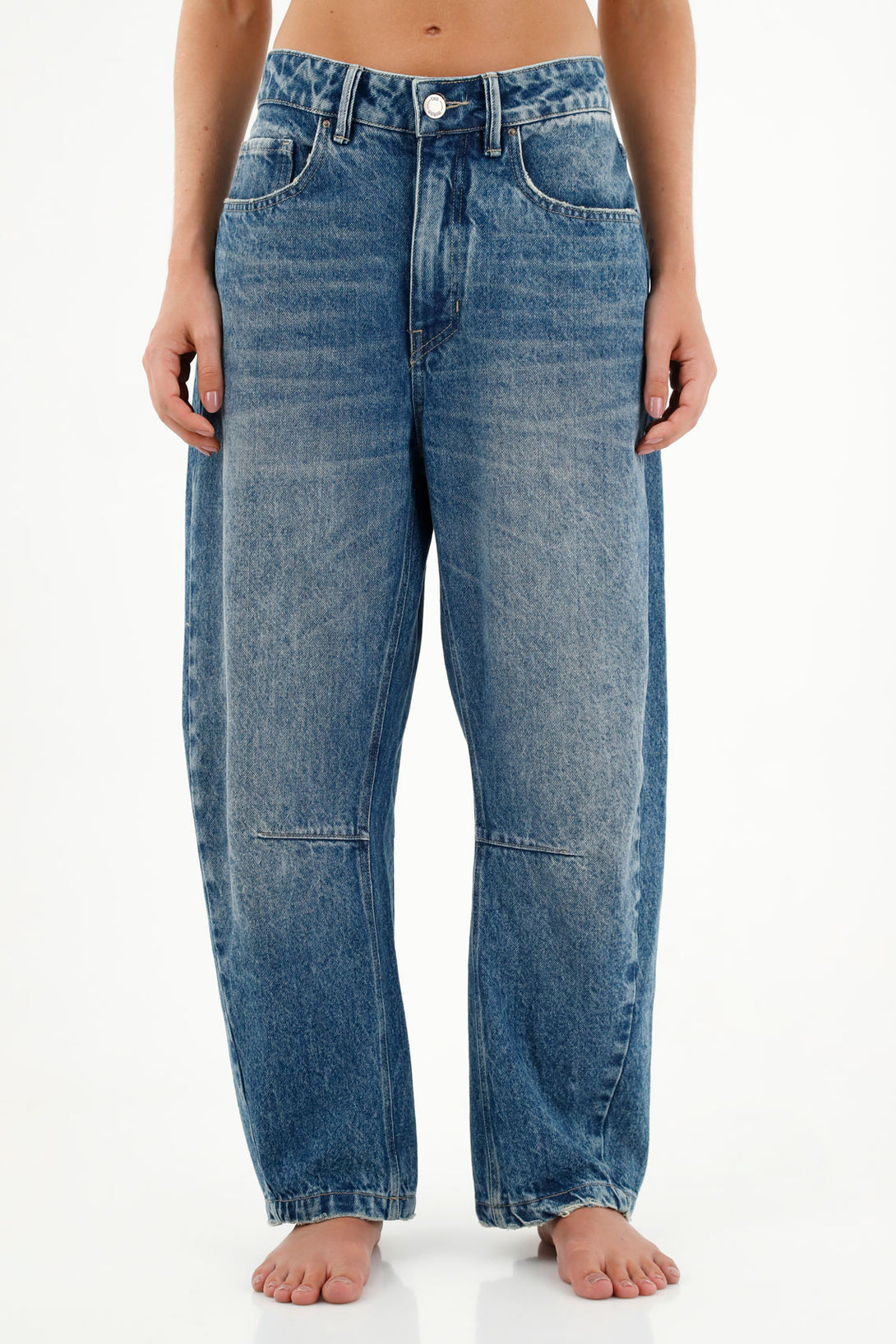 Women's Blue Pleated Jeans