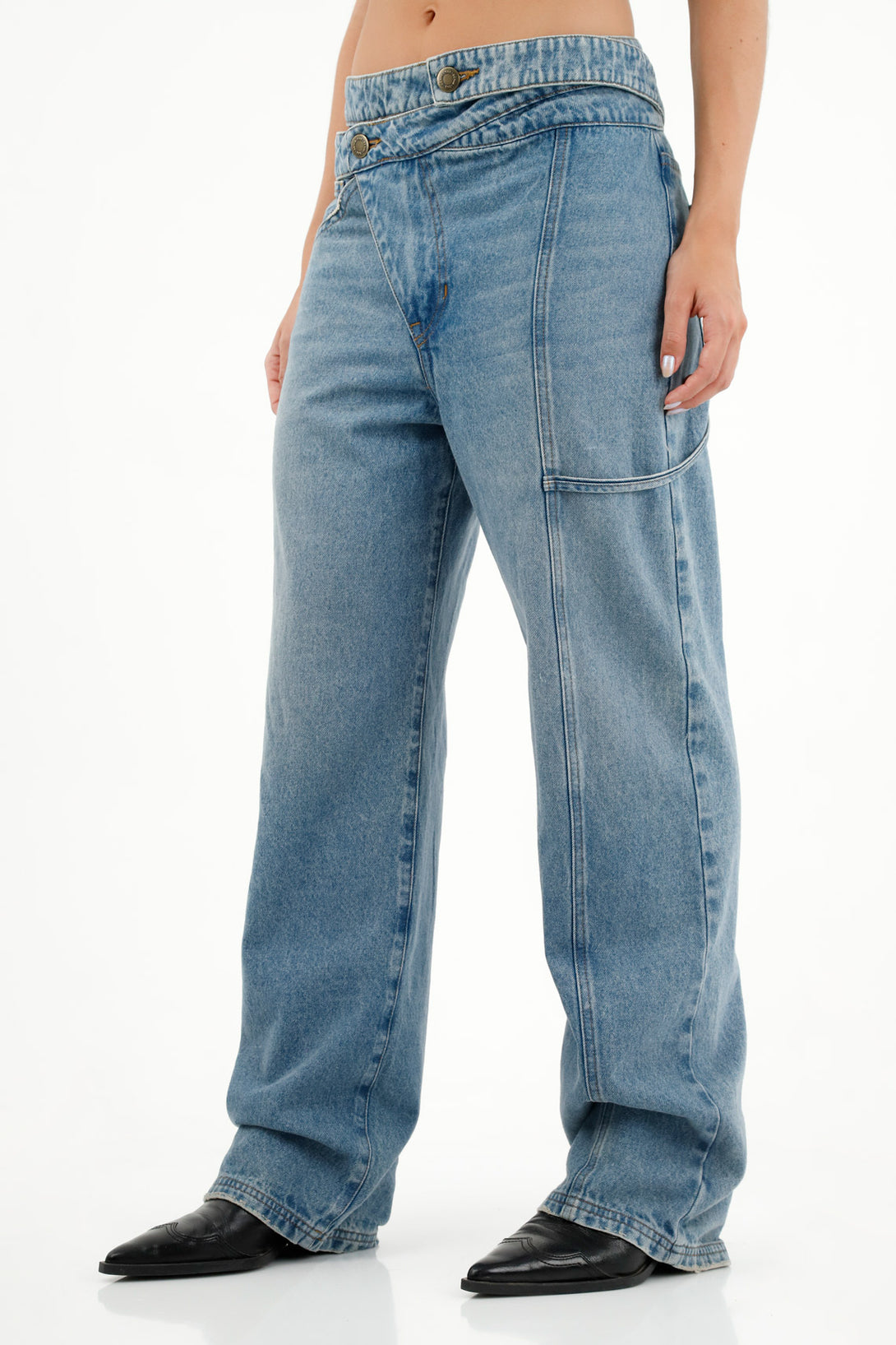 Women's Blue Asymmetric Waist Jeans