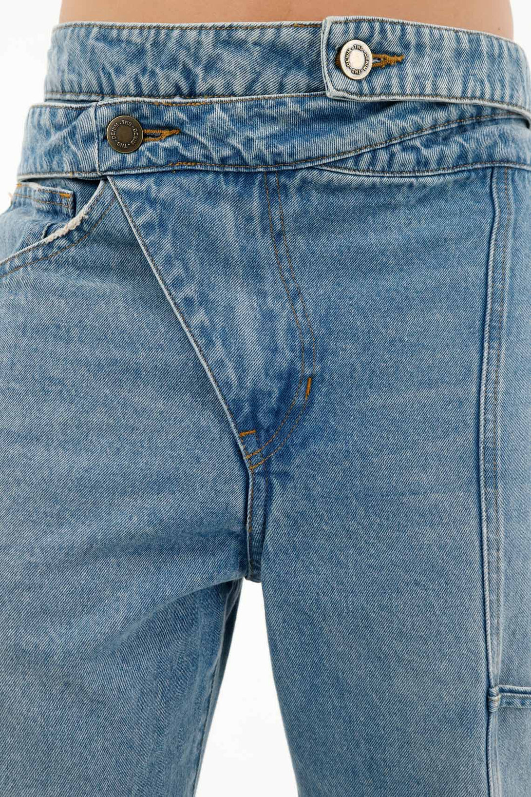 Jean con pretina asimétrica azul para mujer