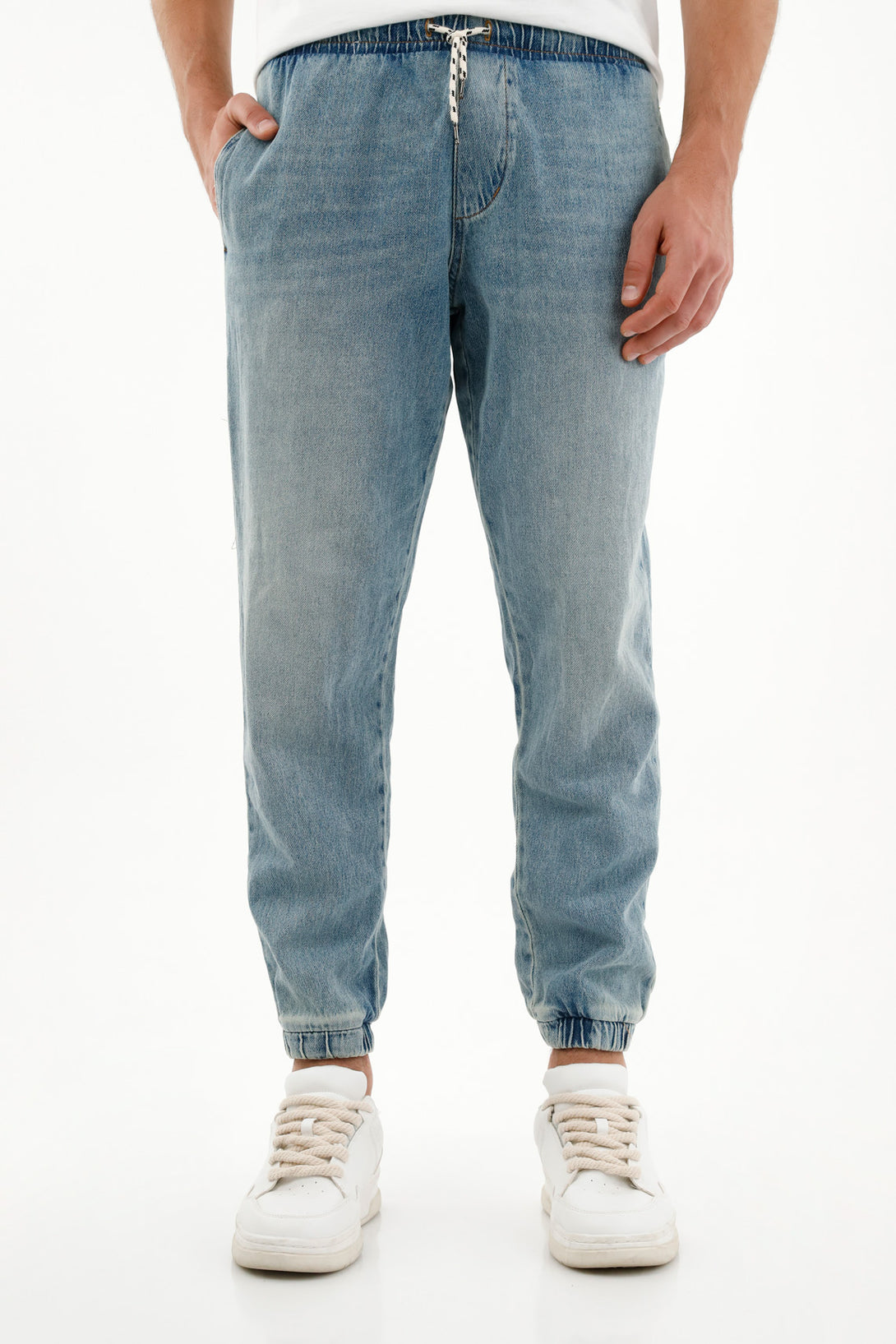 Men's Blue Elastic Waist Jeans