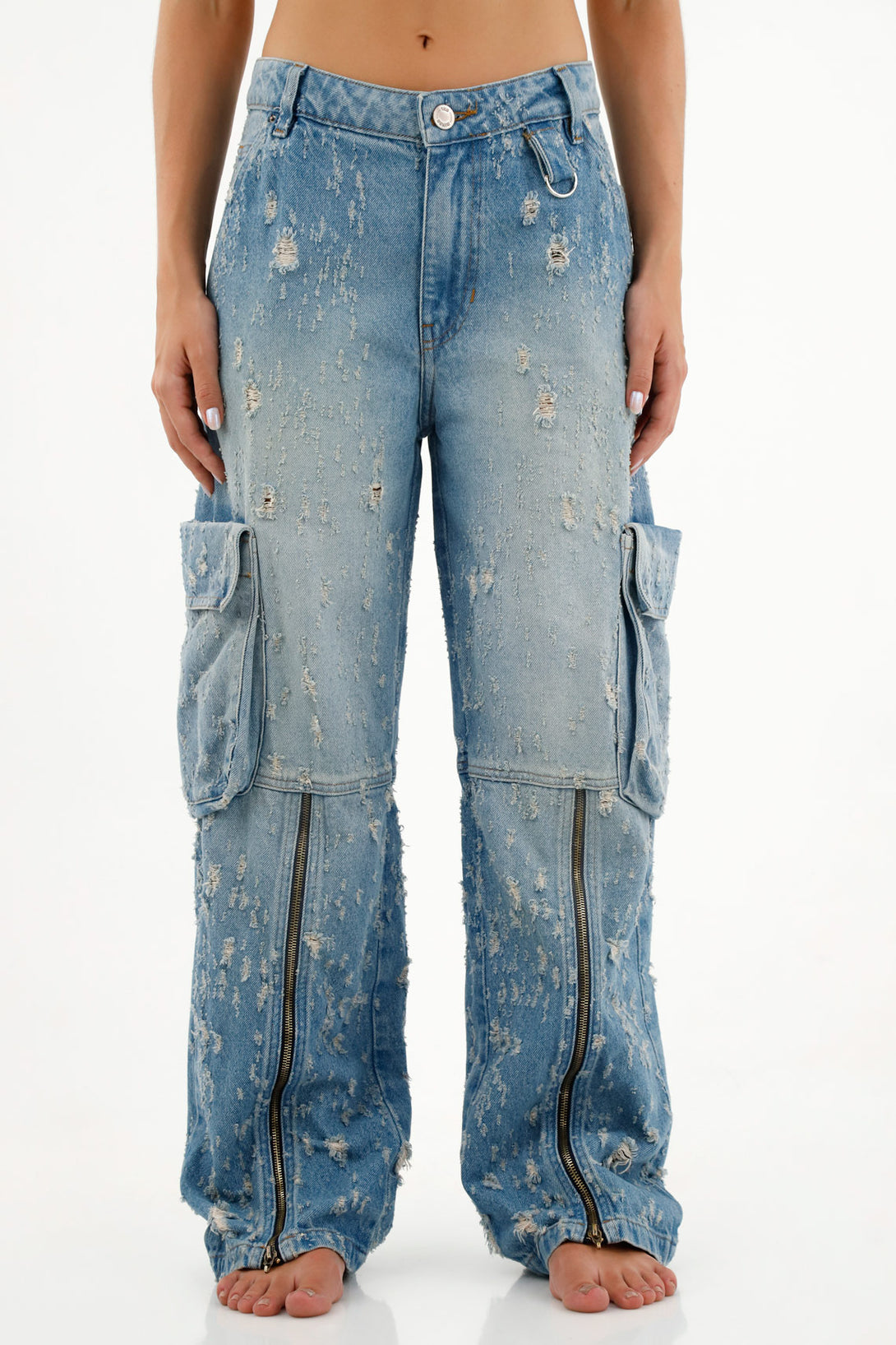 Women's Blue Mixed Distress Jeans