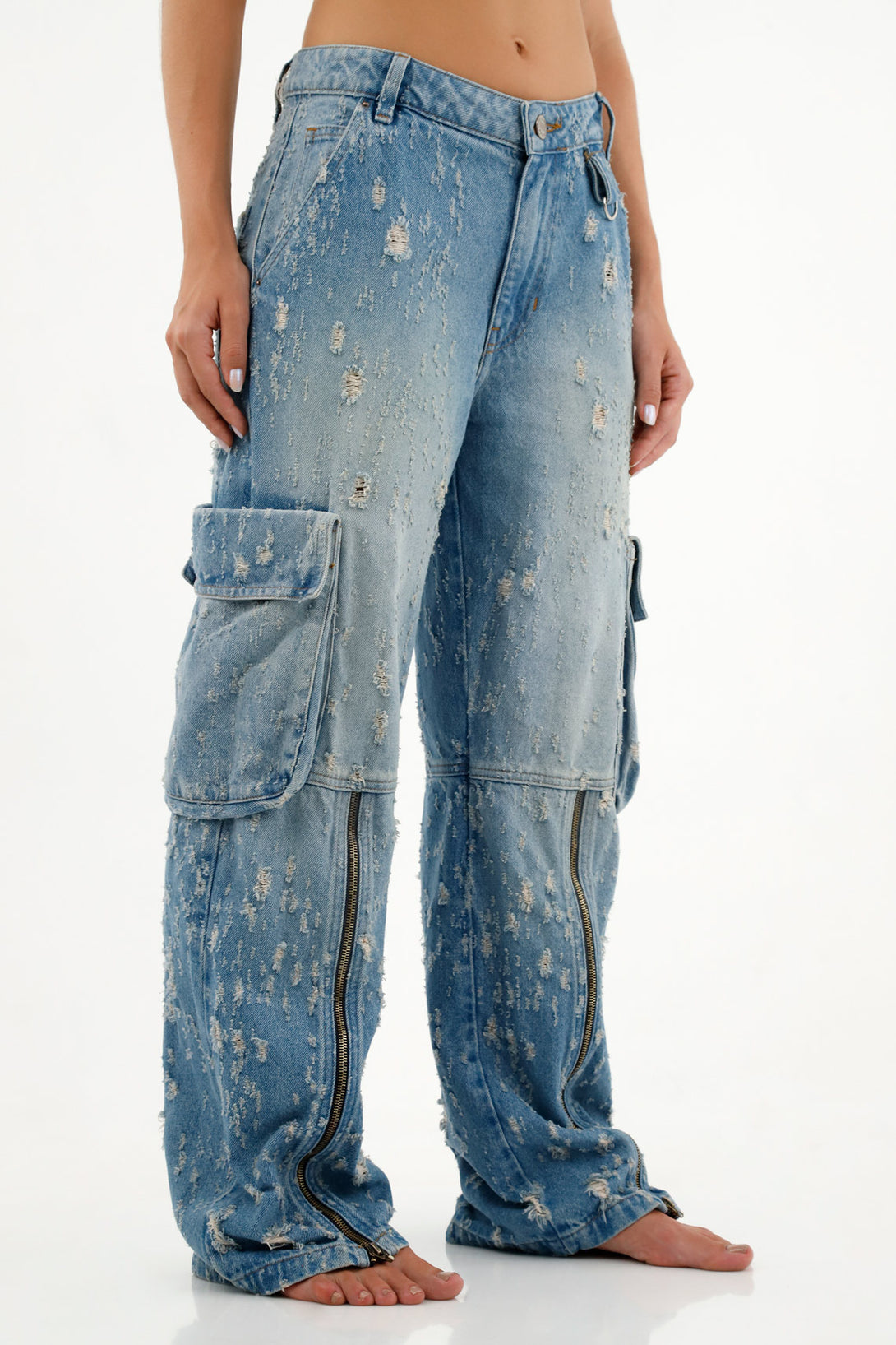 Women's Blue Mixed Distress Jeans