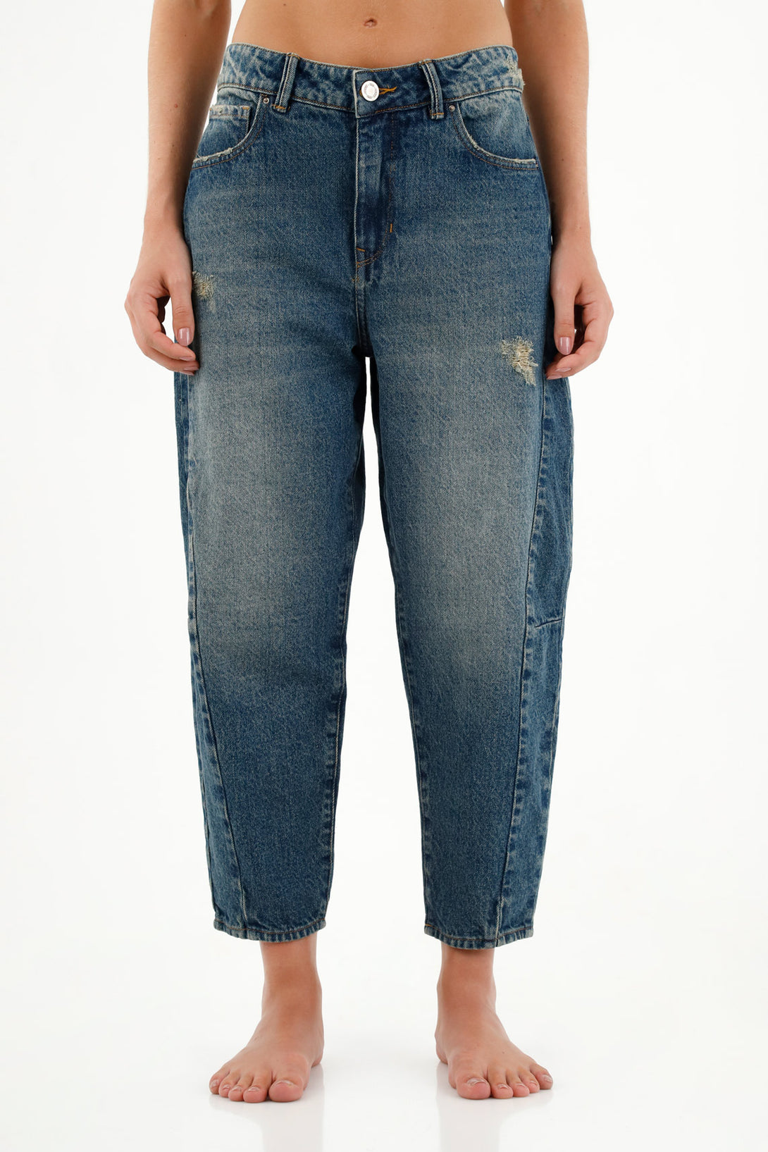 Women's Blue Jeans with Distressed Knees