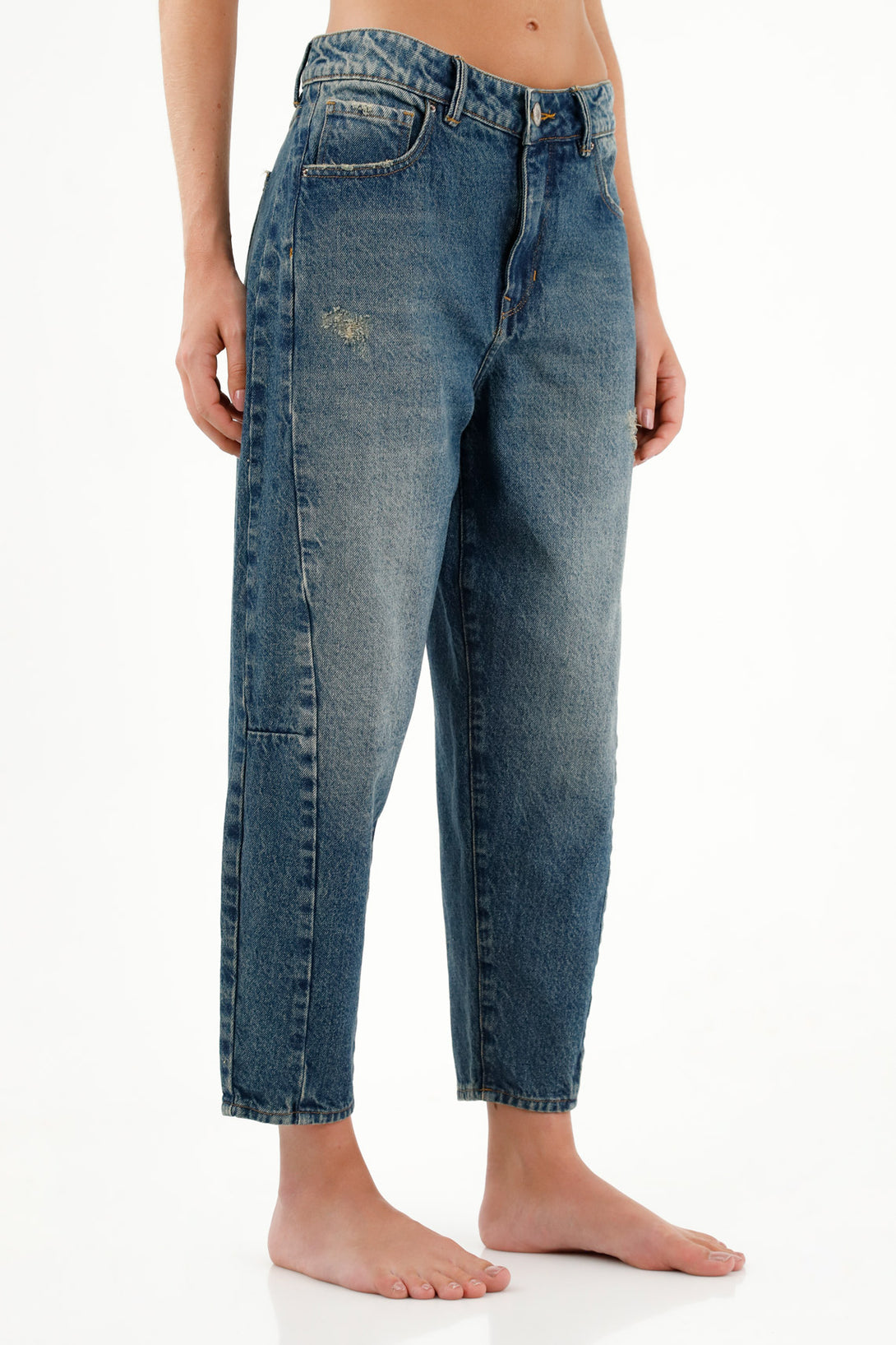 Women's Blue Jeans with Distressed Knees