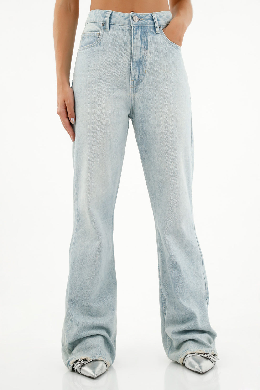 Women's Blue Jeans with Distressed Hem