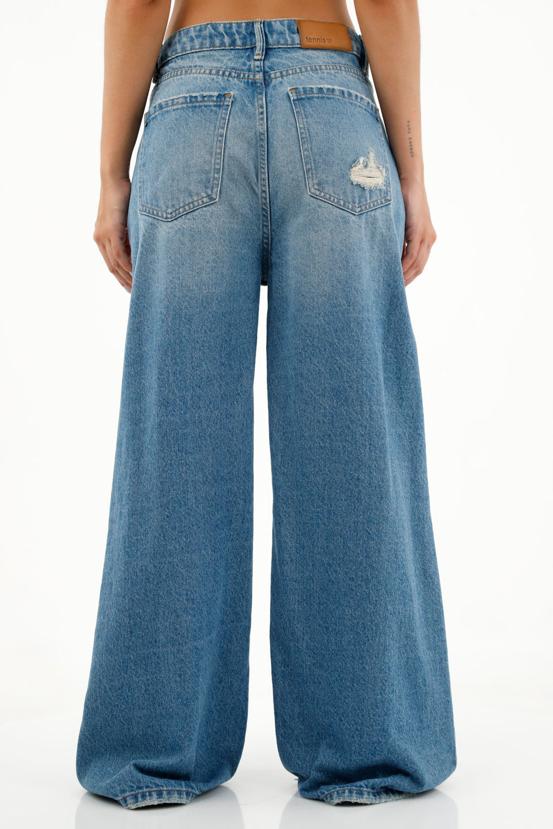 Women's Blue Distressed Wide Leg Jeans