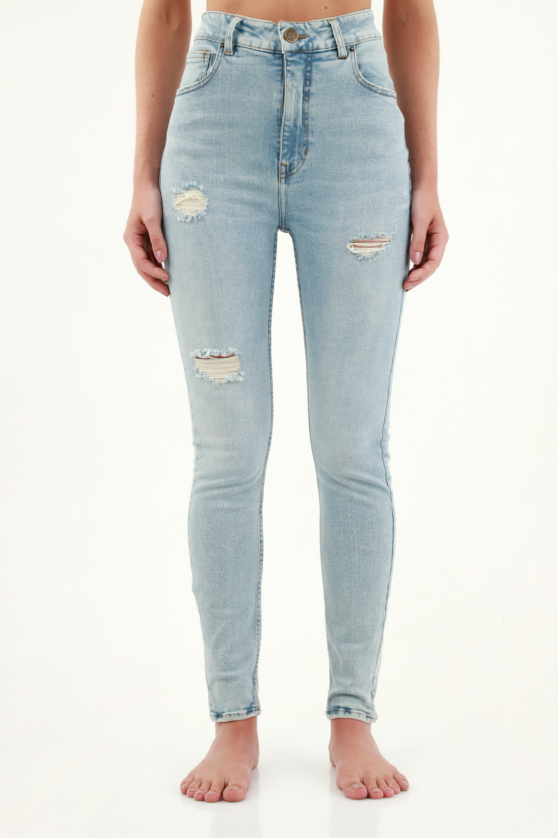 Women's Blue Jeans with Distressed Knees