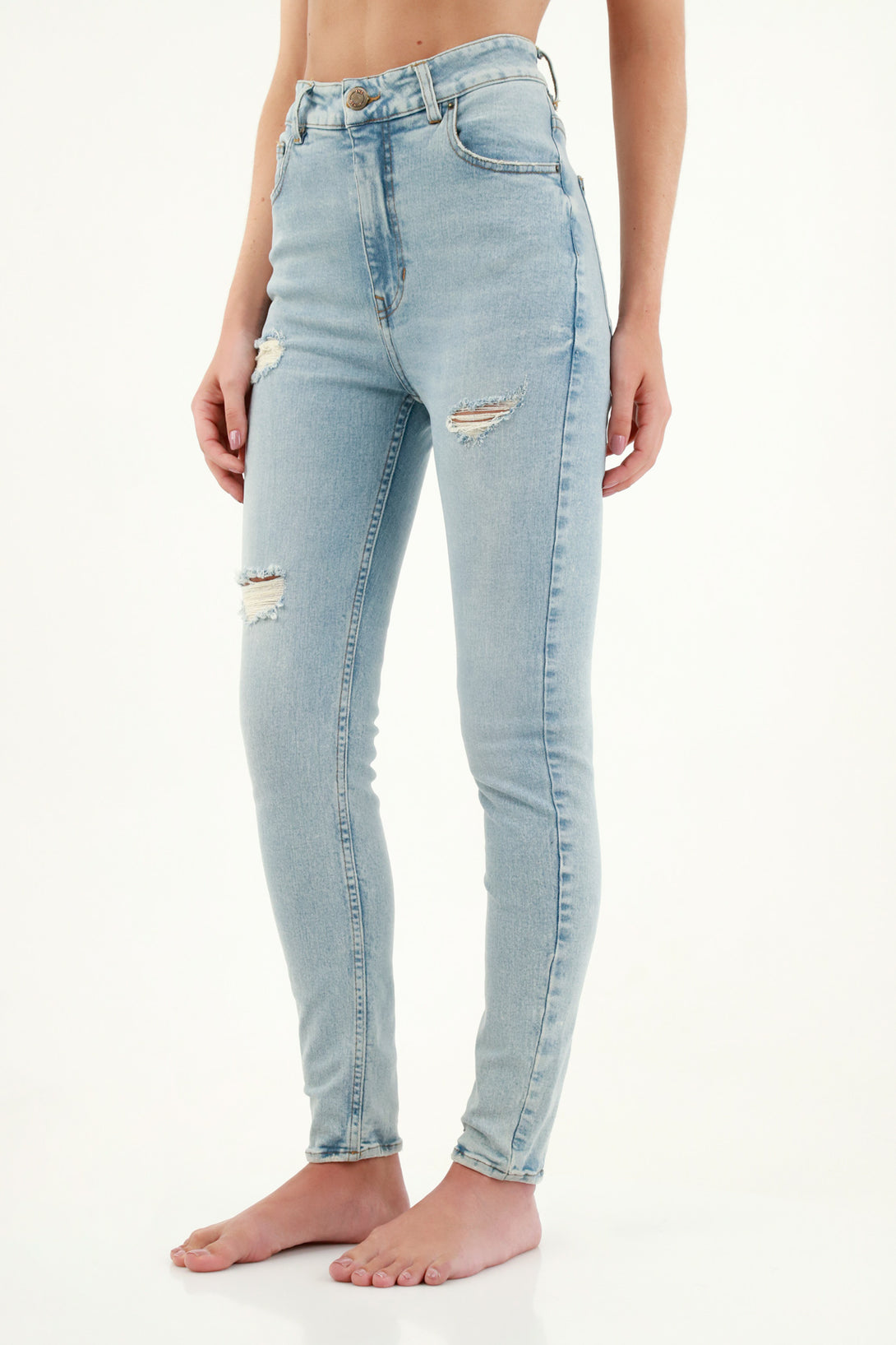 Women's Blue Jeans with Distressed Knees