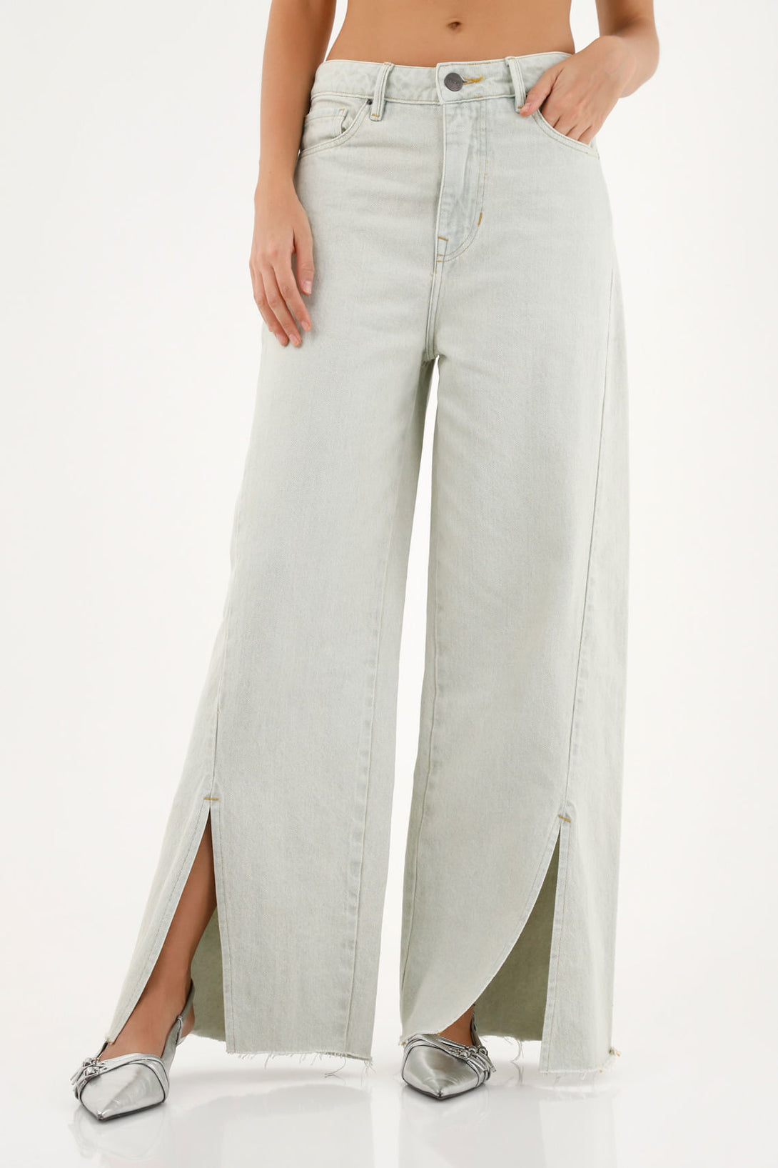 Women's Blue Jeans with Bottom Slit