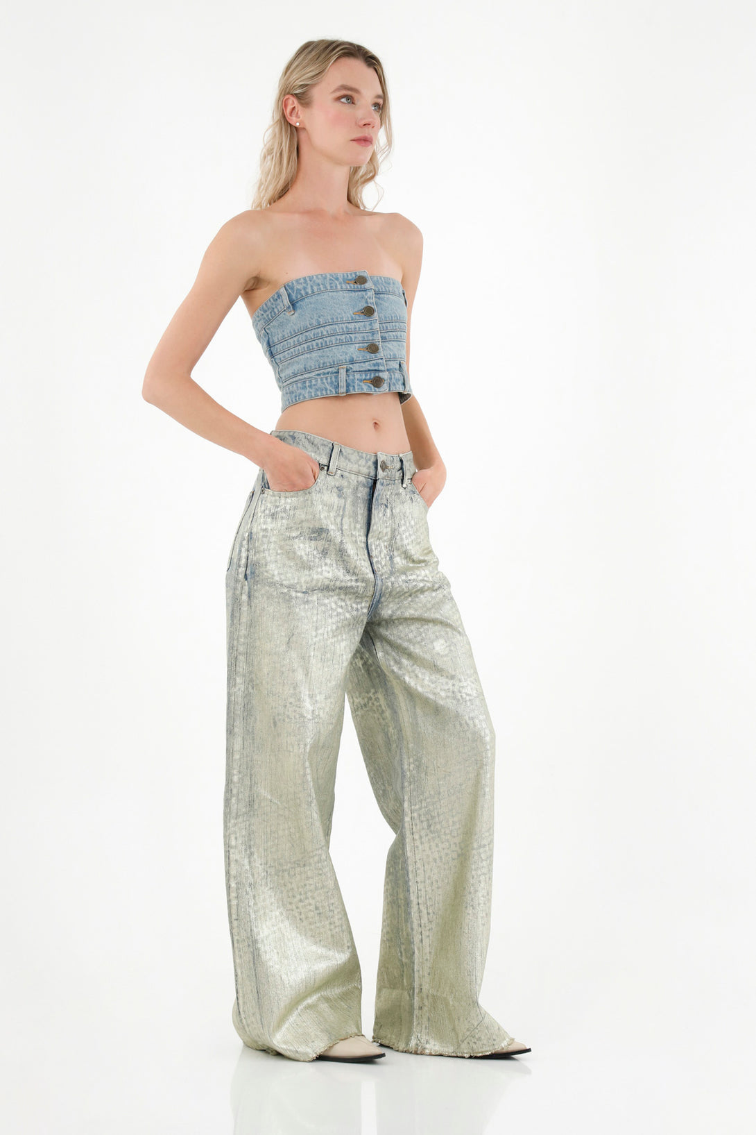 Women's Metallic Wide-Leg Jeans