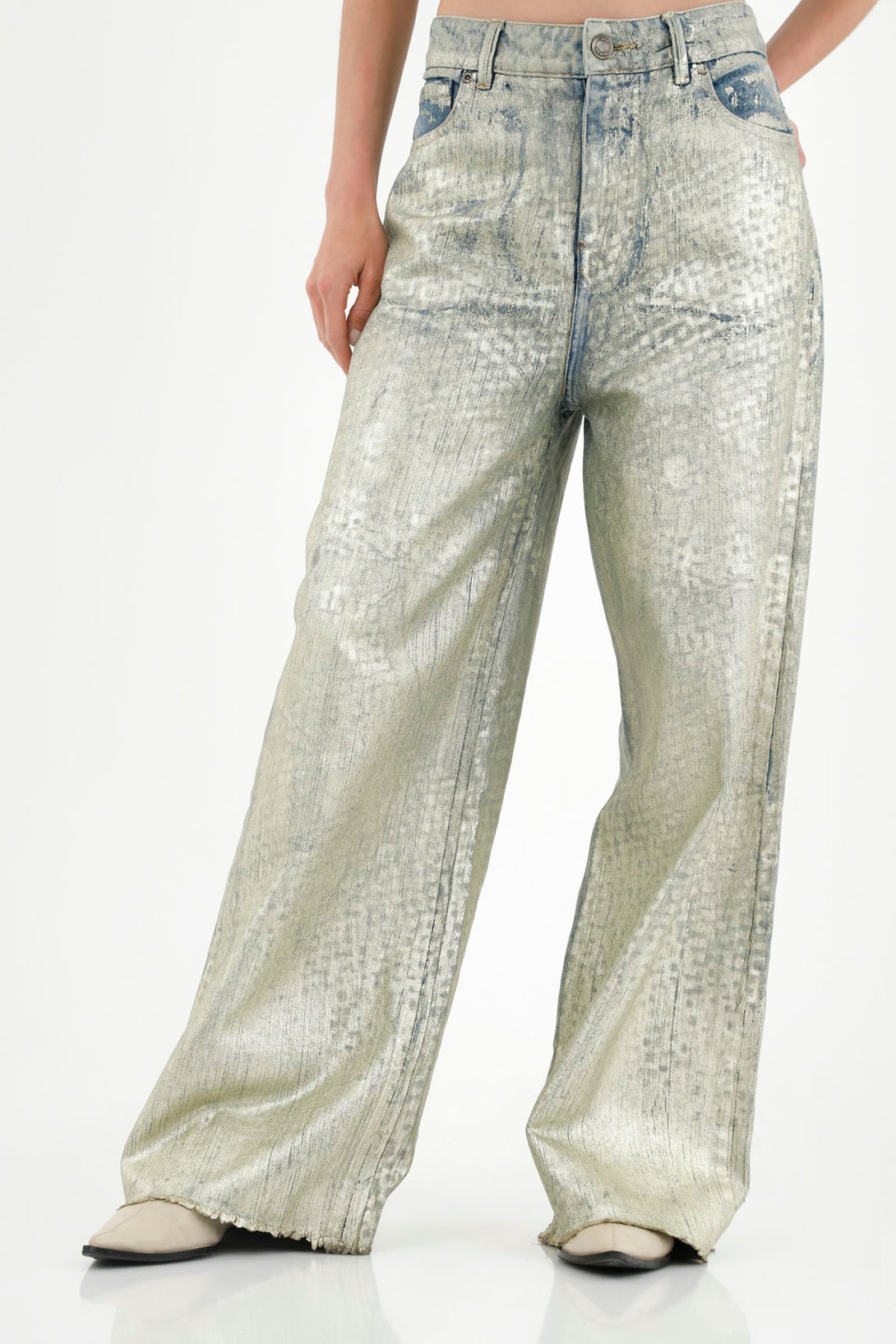 Women's Metallic Wide-Leg Jeans