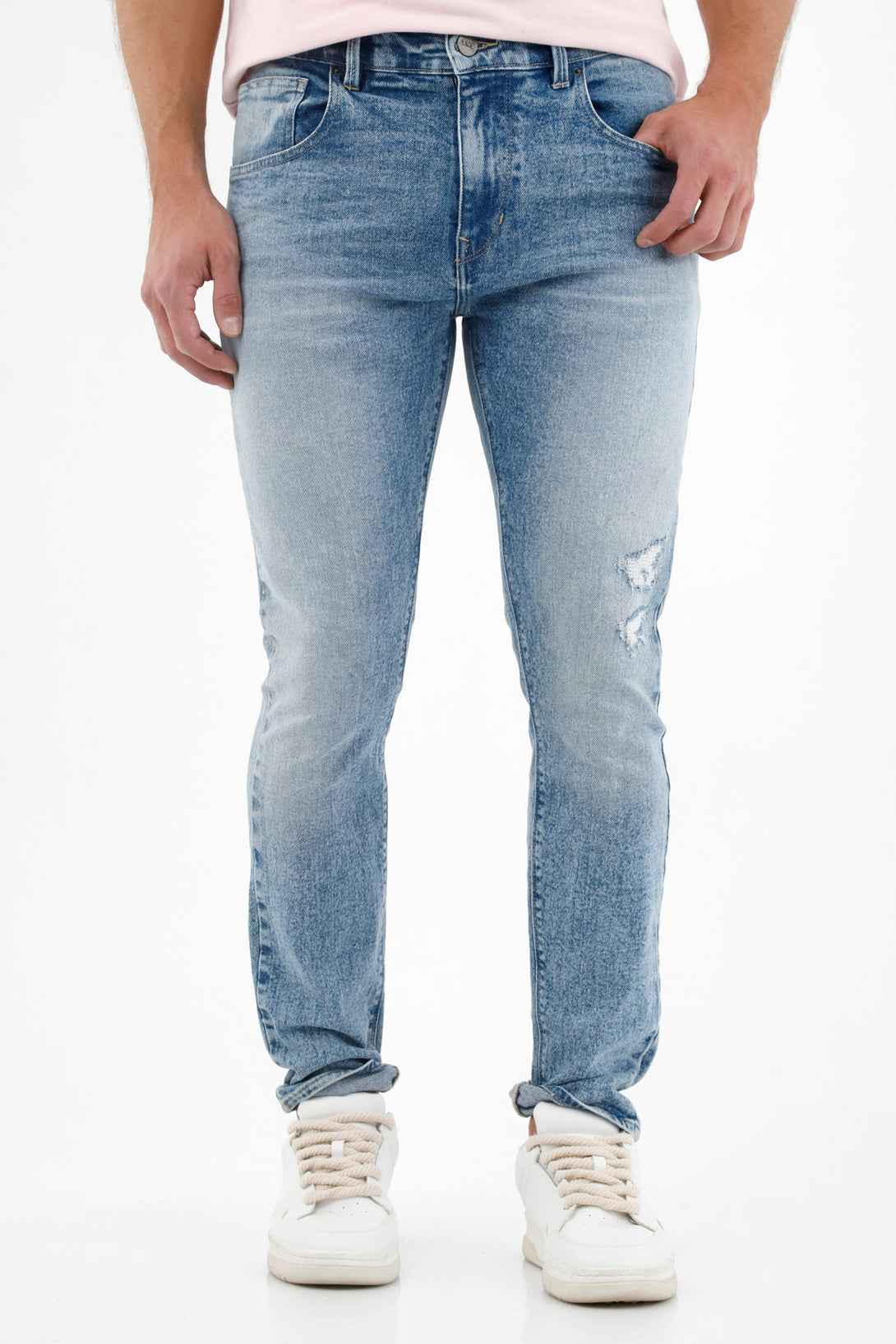 Men's Blue Repaired Ripped Jeans