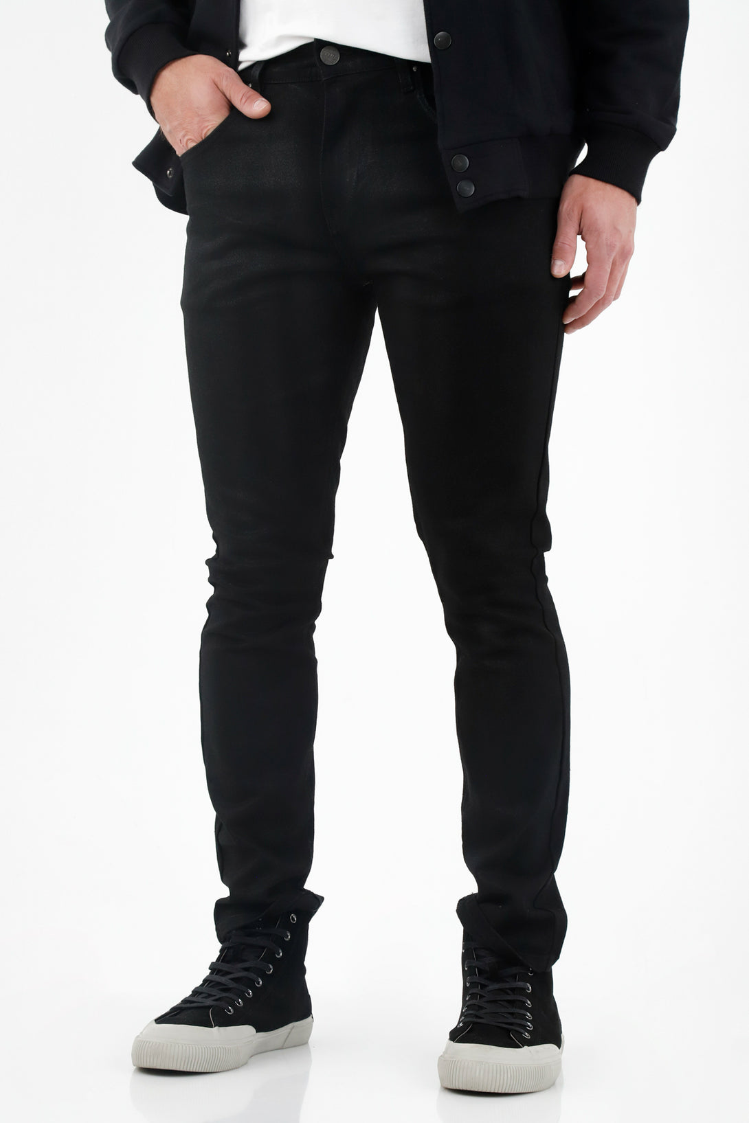 Men's Black Faux Leather Jeans