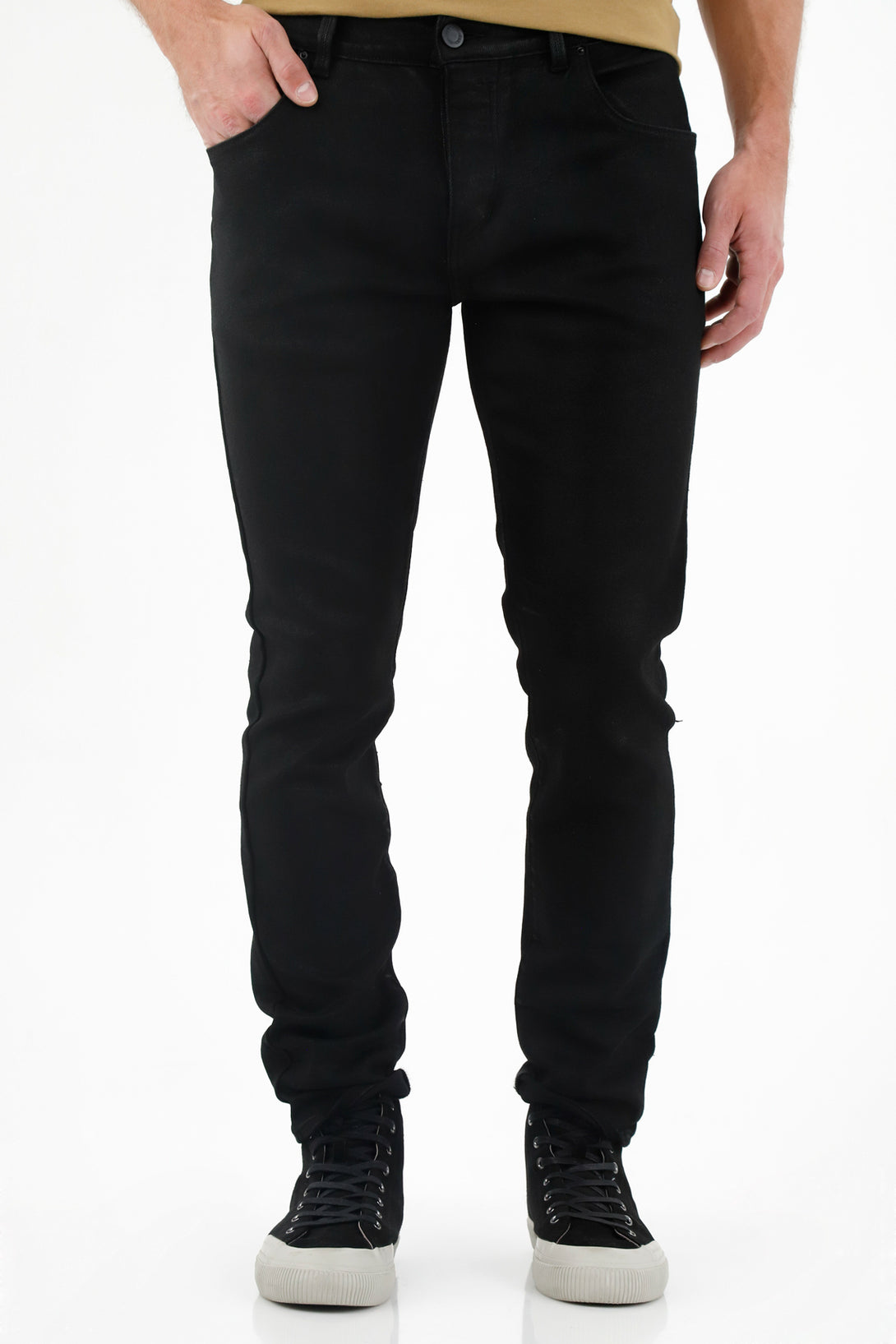 Men's Black Skinny Coated Jeans