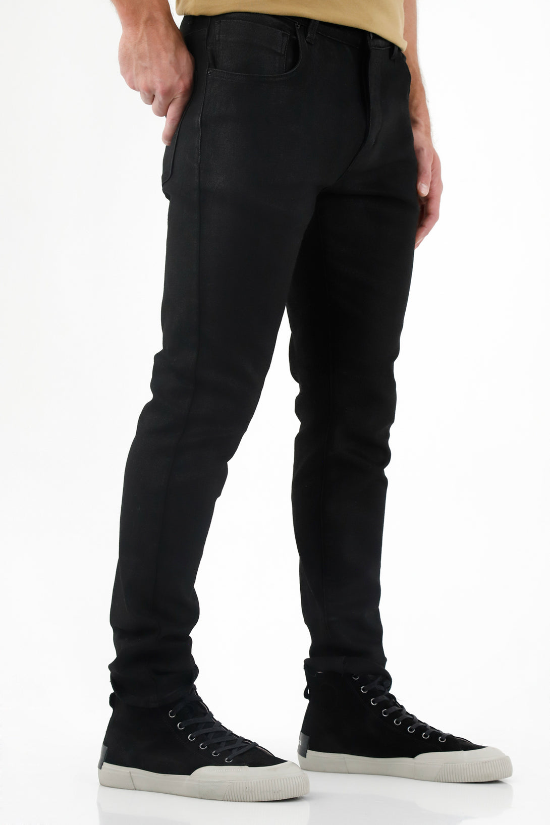 Men's Black Skinny Coated Jeans