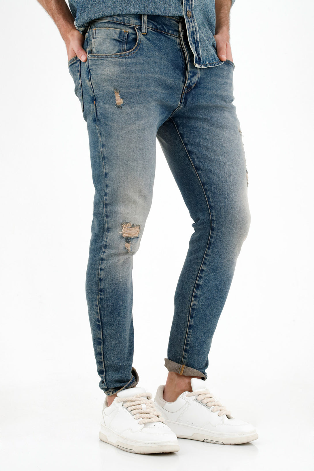 Men's Blue Distressed Jeans