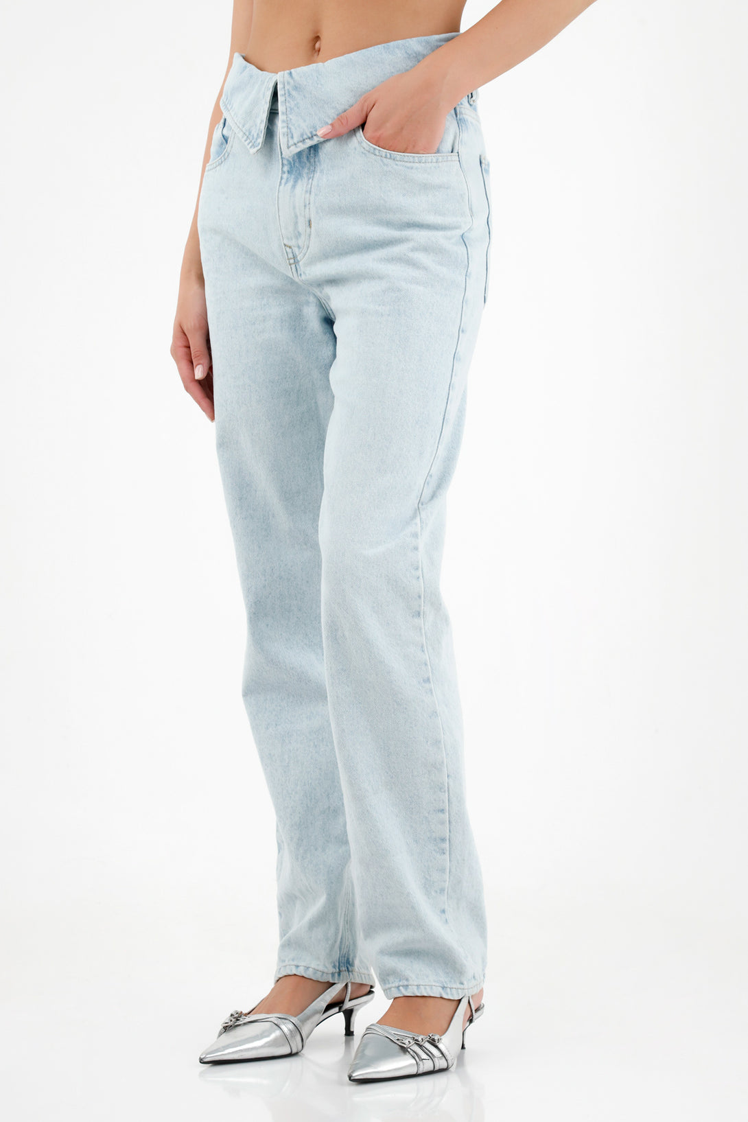 Women's Cuffed Waist Blue Jeans