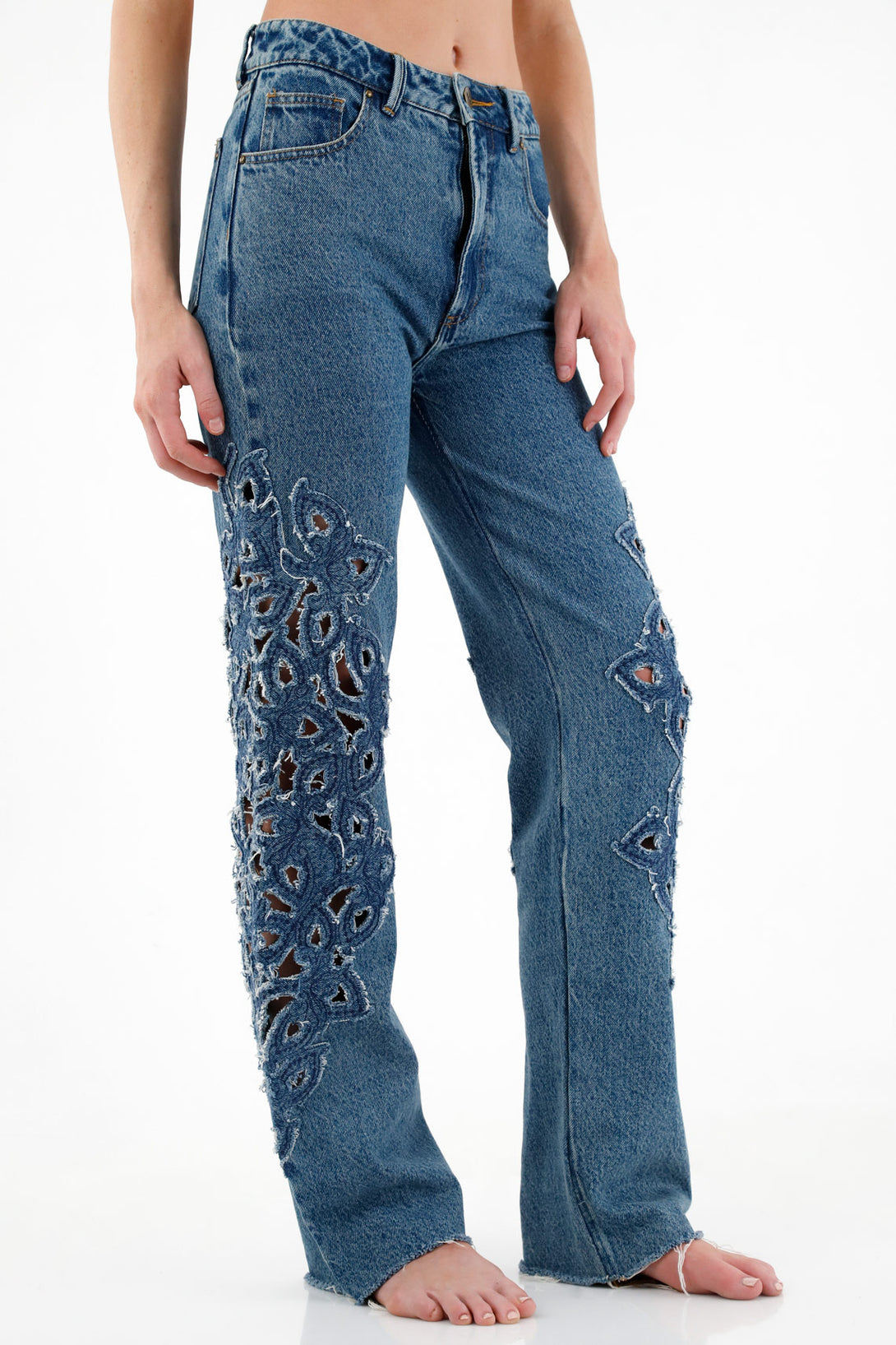 Women's Straight-Leg Denim Embroidered Jeans