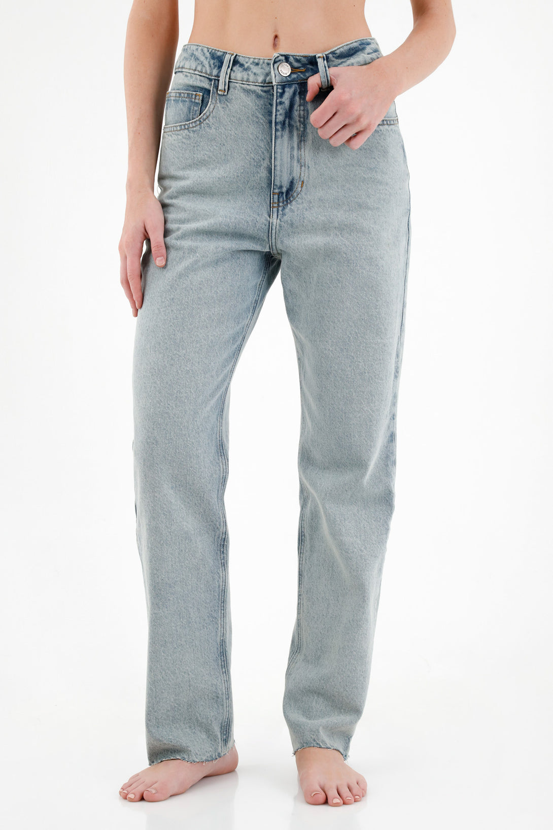 Women's High-Waisted Blue Straight-Leg Jeans