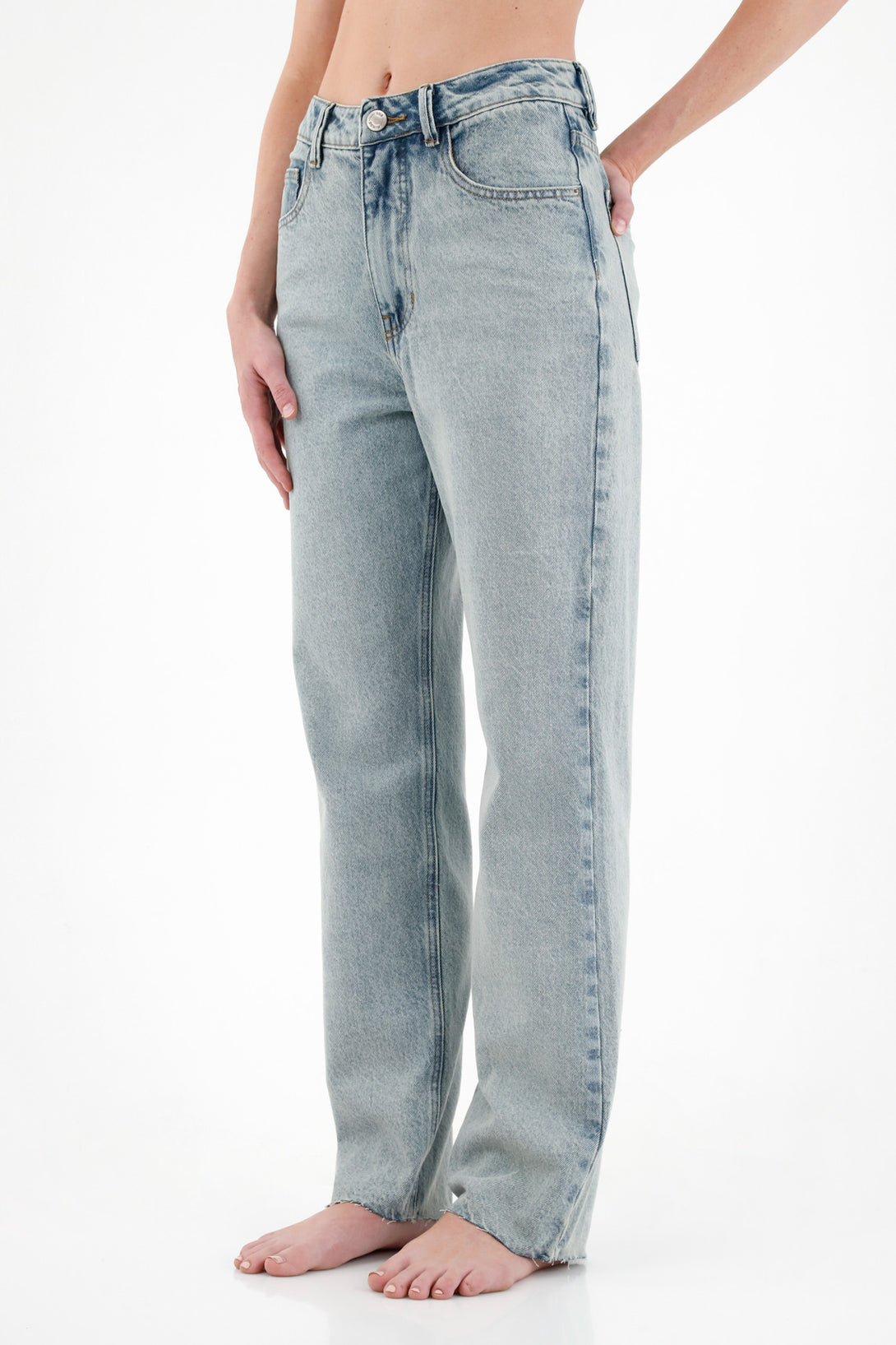 Women's High-Waisted Blue Straight-Leg Jeans