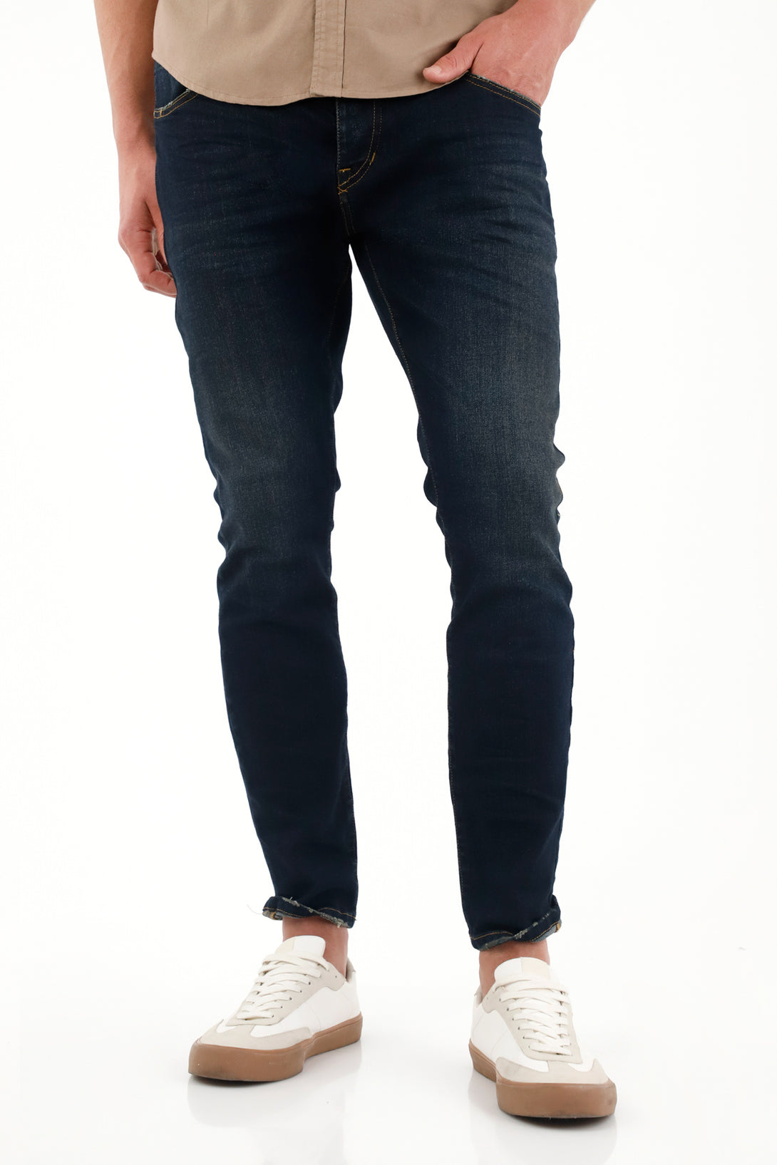 Men's Dark Blue Mid-Rise Skinny Jeans