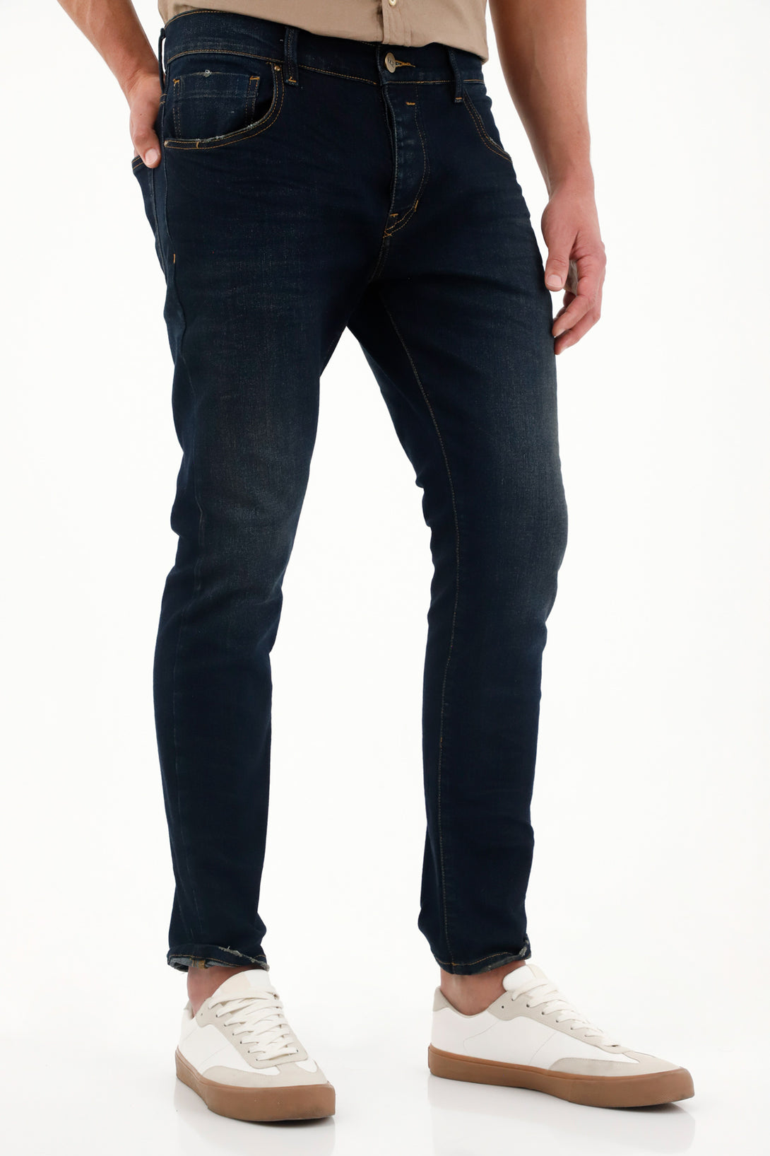 Men's Dark Blue Mid-Rise Skinny Jeans