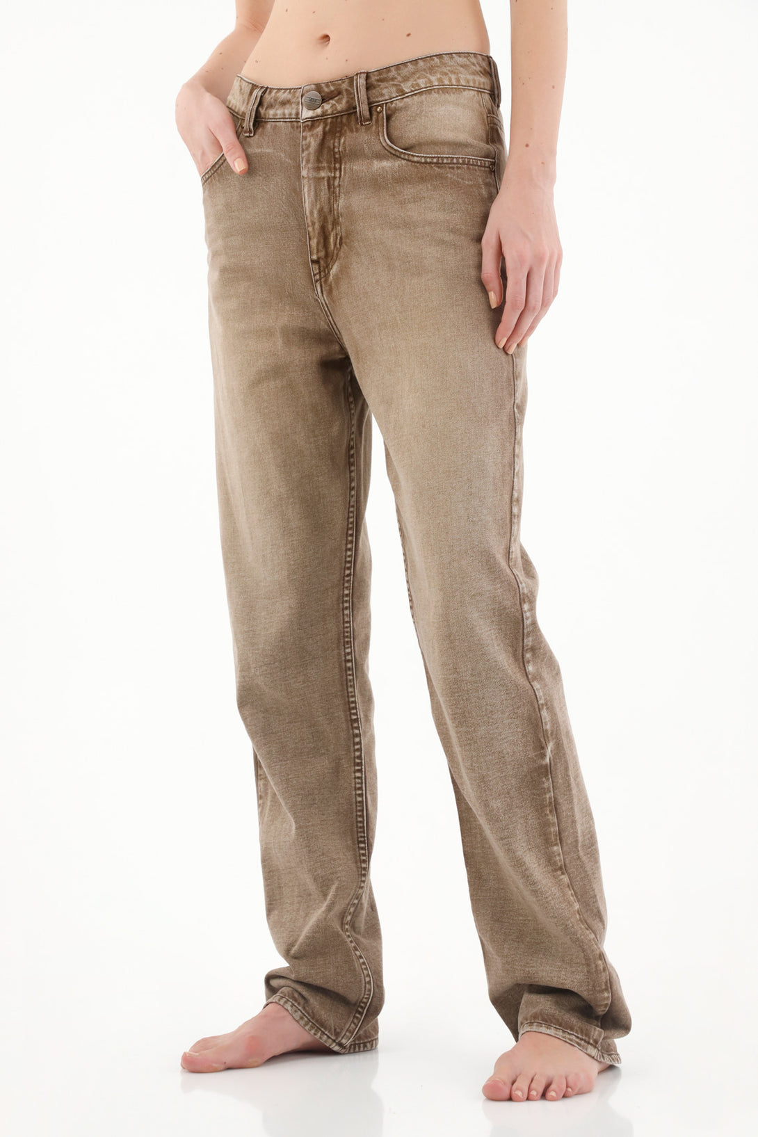 Women's High-Waisted Straight-Leg Brown Jeans