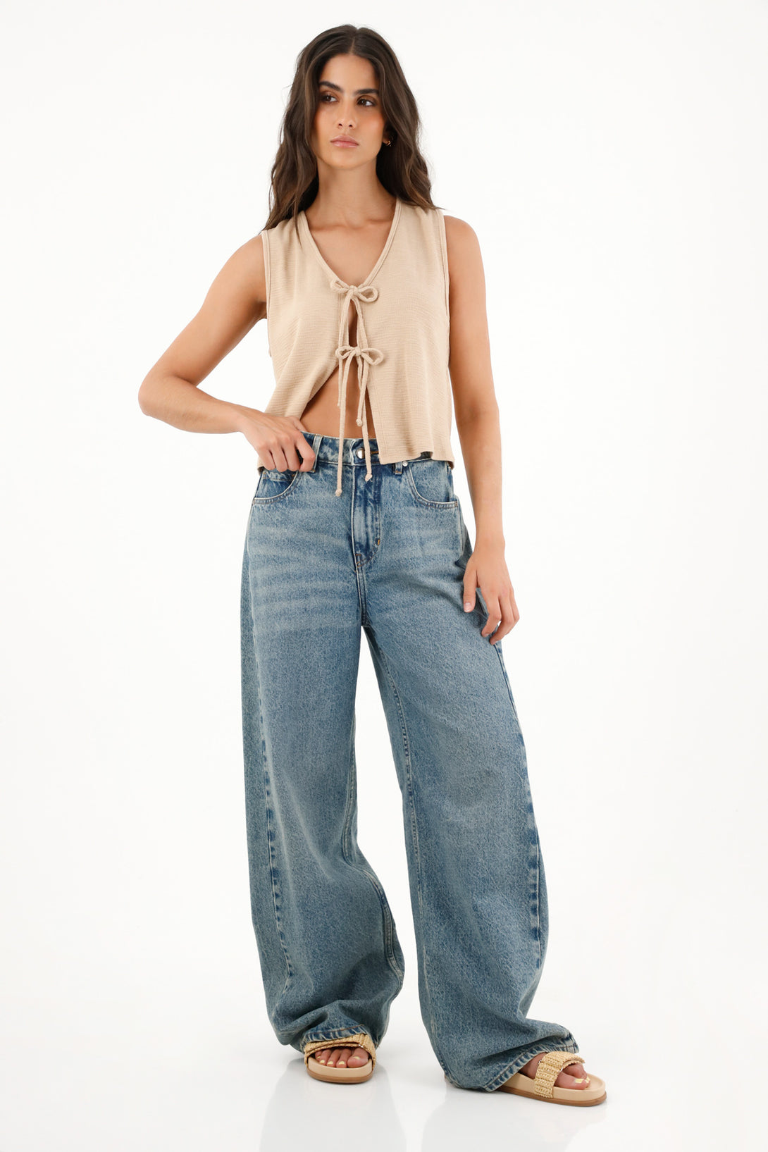 Jean Wide Leg de tiro alto azul para mujer