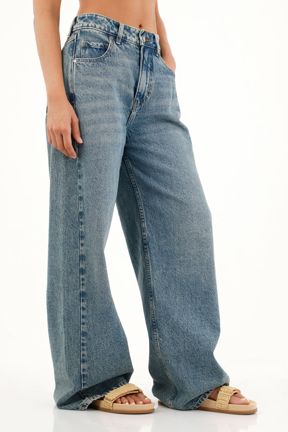 Jean Wide Leg de tiro alto azul para mujer