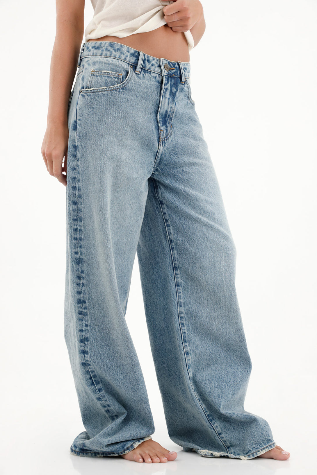 Jean Wide Leg tiro alto azul para mujer