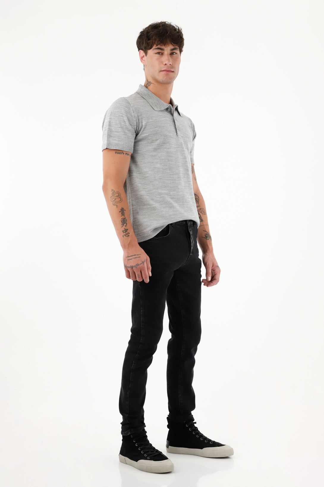 Jean Skinny negro tiro medio para hombre